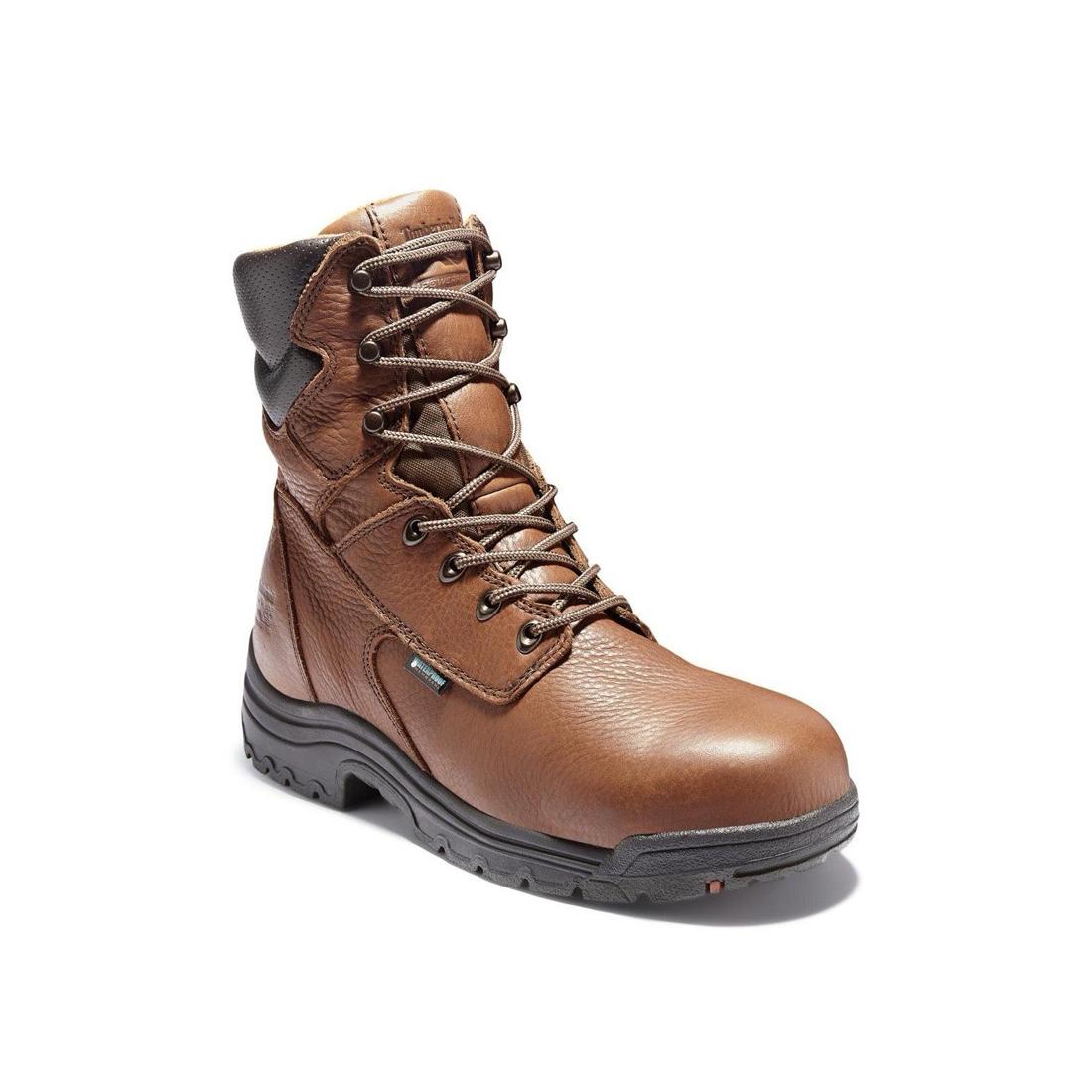 Titan 8 Inch Alloy Toe Waterproof Work Boots for Men - Medium Brown Safety Shoes for Construction, Hiking & Outdoor Work