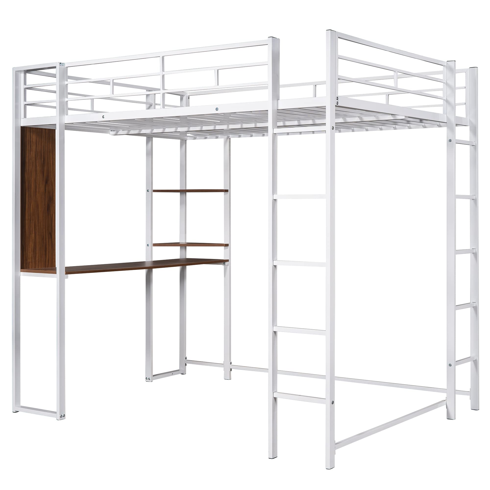 Harper & Bright Designs Full Size Loft Bed with Desk & Shelves - Heavy Duty Metal Frame for Kids & Teens - No Box Spring Needed - White - Perfect for Small Bedrooms, Dorm Rooms & Space-Saving Kids' Rooms