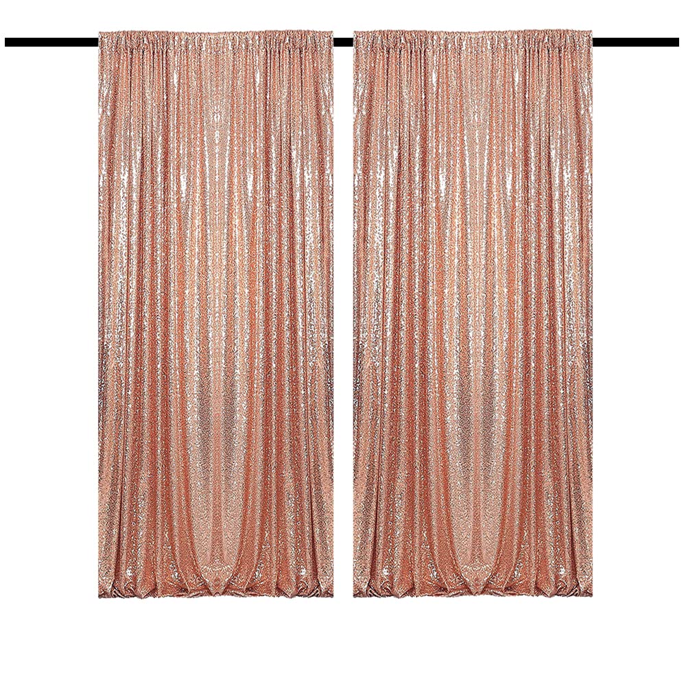 Rose Gold Sequin Curtain Backdrop 4FT x 8FT (2 Panels) - Glitter Photo Background for Wedding, Baby Shower, Party Decor - Perfect for Stage Backdrops, Photo Booths & Home Decor