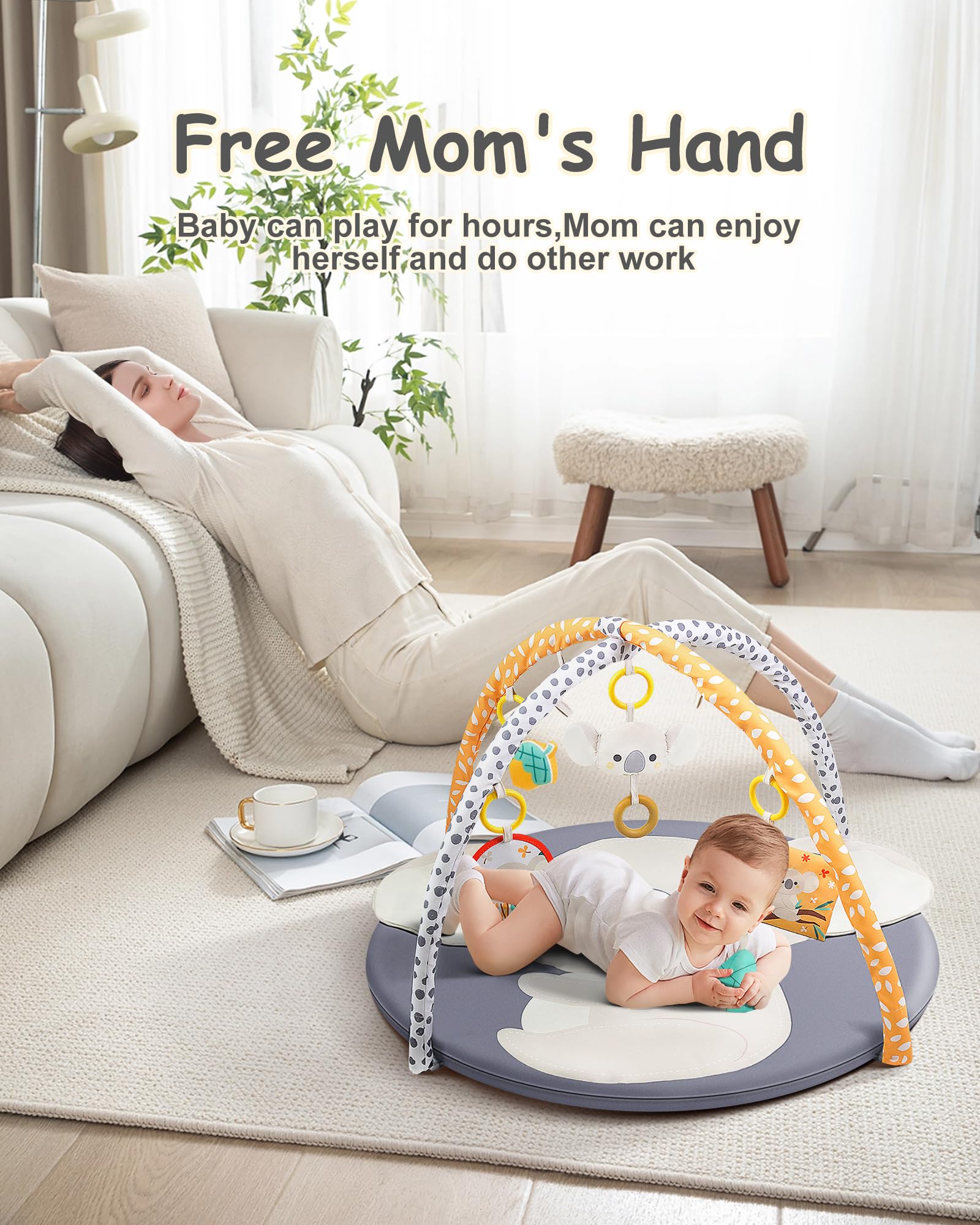 Koala Baby Play Gym & Tummy Time Mat - Foldable Activity Gym with 5 Detachable Toys for Newborns 0-12 Months | Sensory Development & Motor Skills Training | Perfect for Nursery, Daycare & Travel Playtime