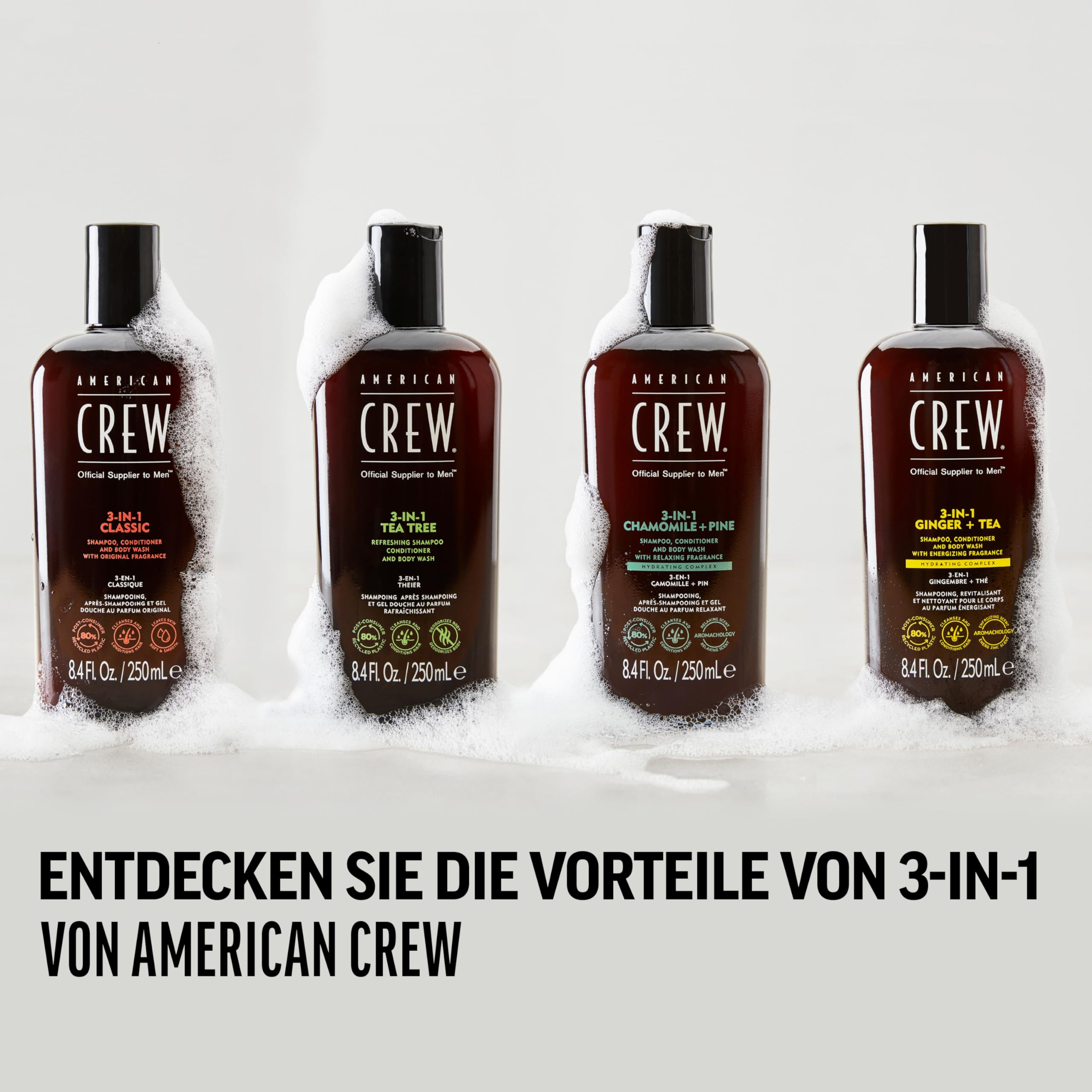 American Crew 3-in-1 Tea Tree Shampoo, Conditioner & Body Wash for Men - 33.8oz Daily Hair & Body Cleanser - Refreshing Mint Scent - Ideal for Gym, Travel & Everyday Use