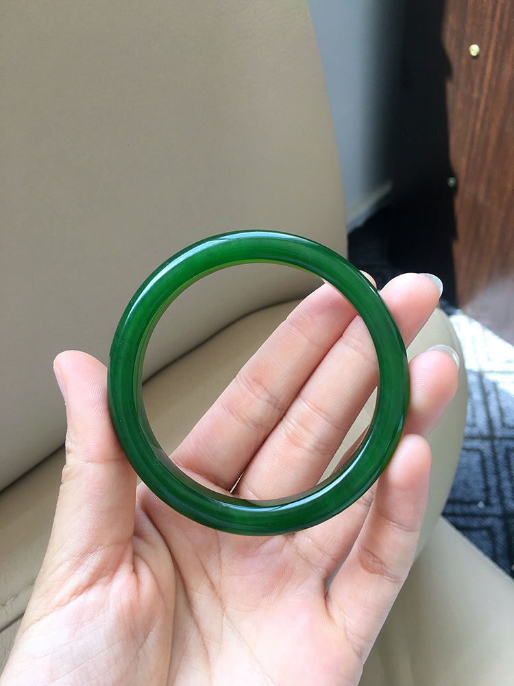 Natural Jade Bangle Bracelet - 57.2mm Inner Diameter Nephrite Jade Bangle (NBE006) - Perfect for Meditation, Yoga & Spiritual Healing