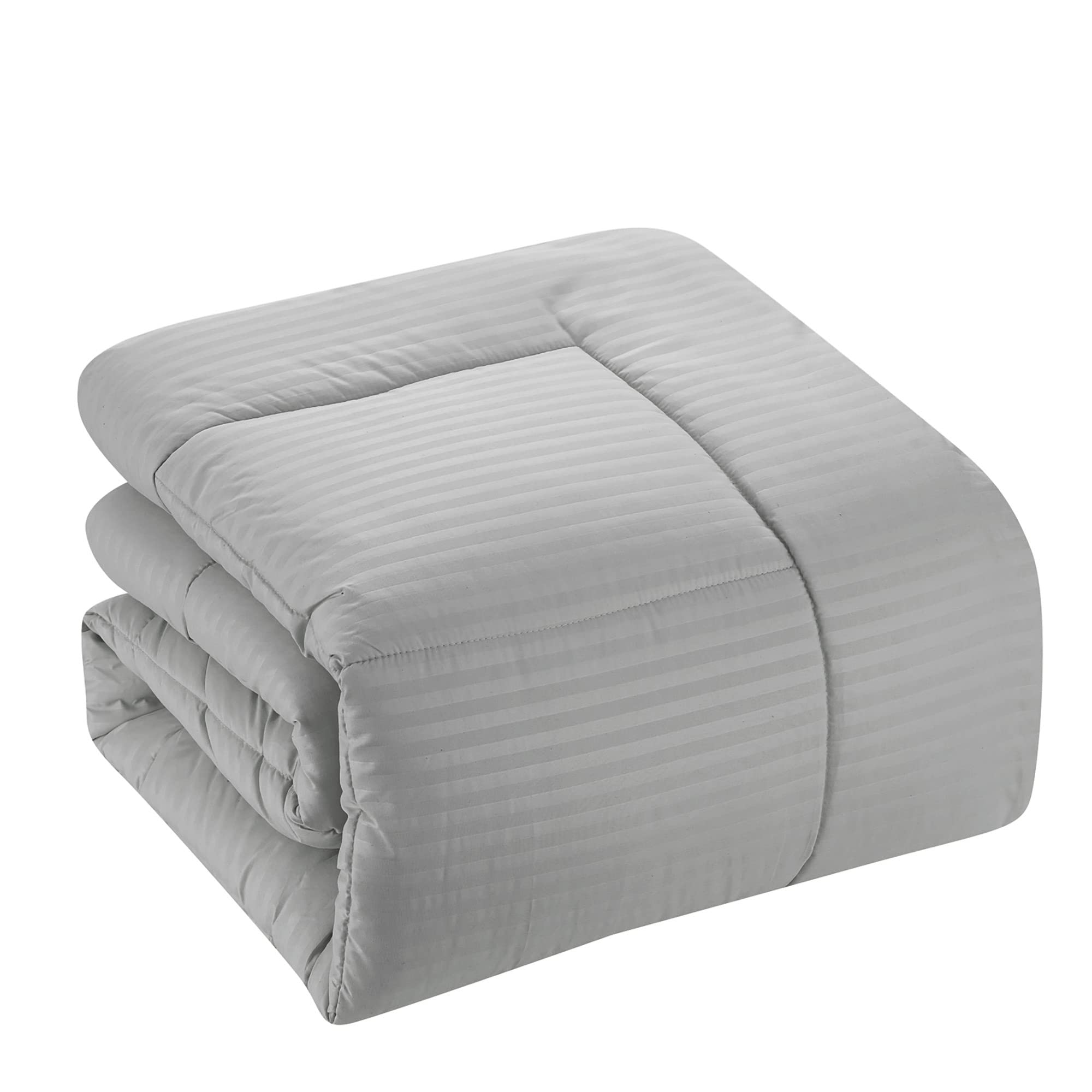 8-Piece Queen Comforter Set with Bed Skirt, Fitted Sheet, Flat Sheet, 2 Pillowcases & 2 Shams - Dobby Silver Luxury Bedding Collection | Perfect for Master Bedrooms, Guest Rooms & Cozy Home Decor