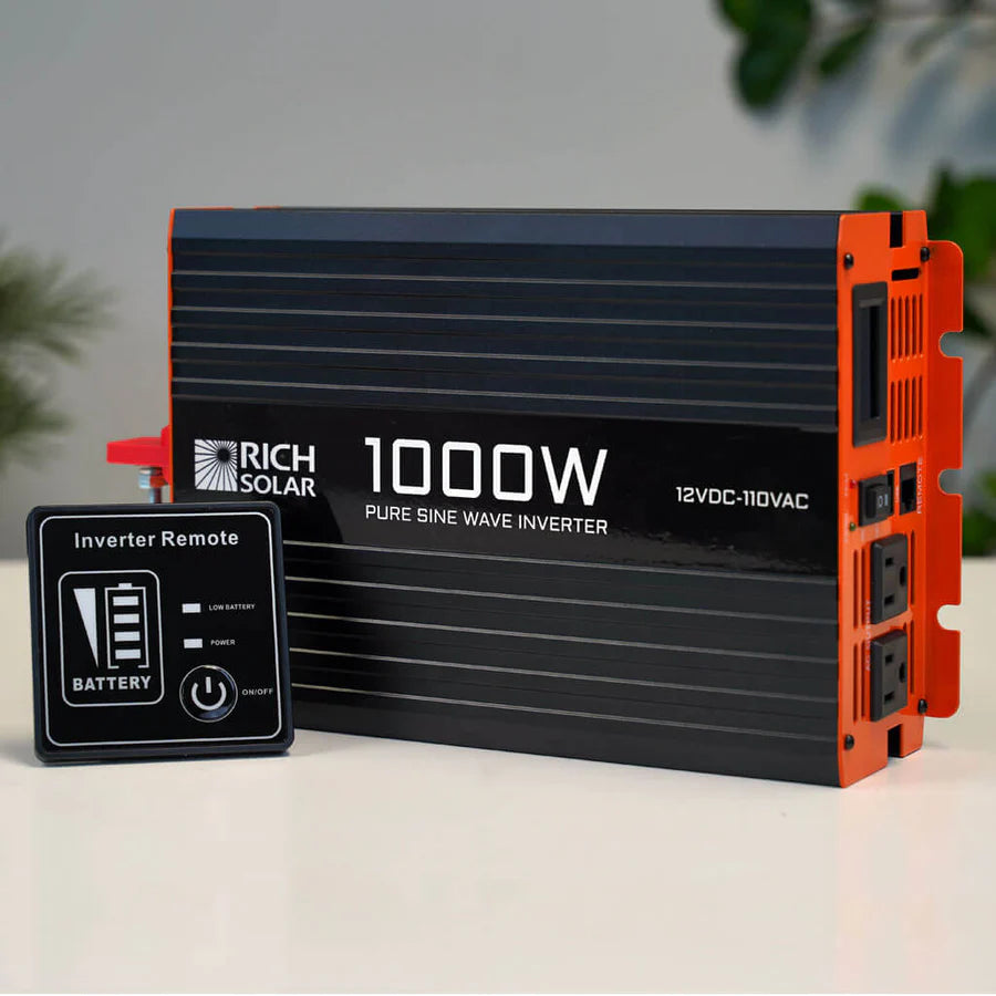 Rich Solar 1000W Pure Sine Wave Power Inverter for RV, Solar System & Off-Grid Use | Heavy Duty 12V/24V to 110V AC Converter | Camping, Marine & Emergency Backup