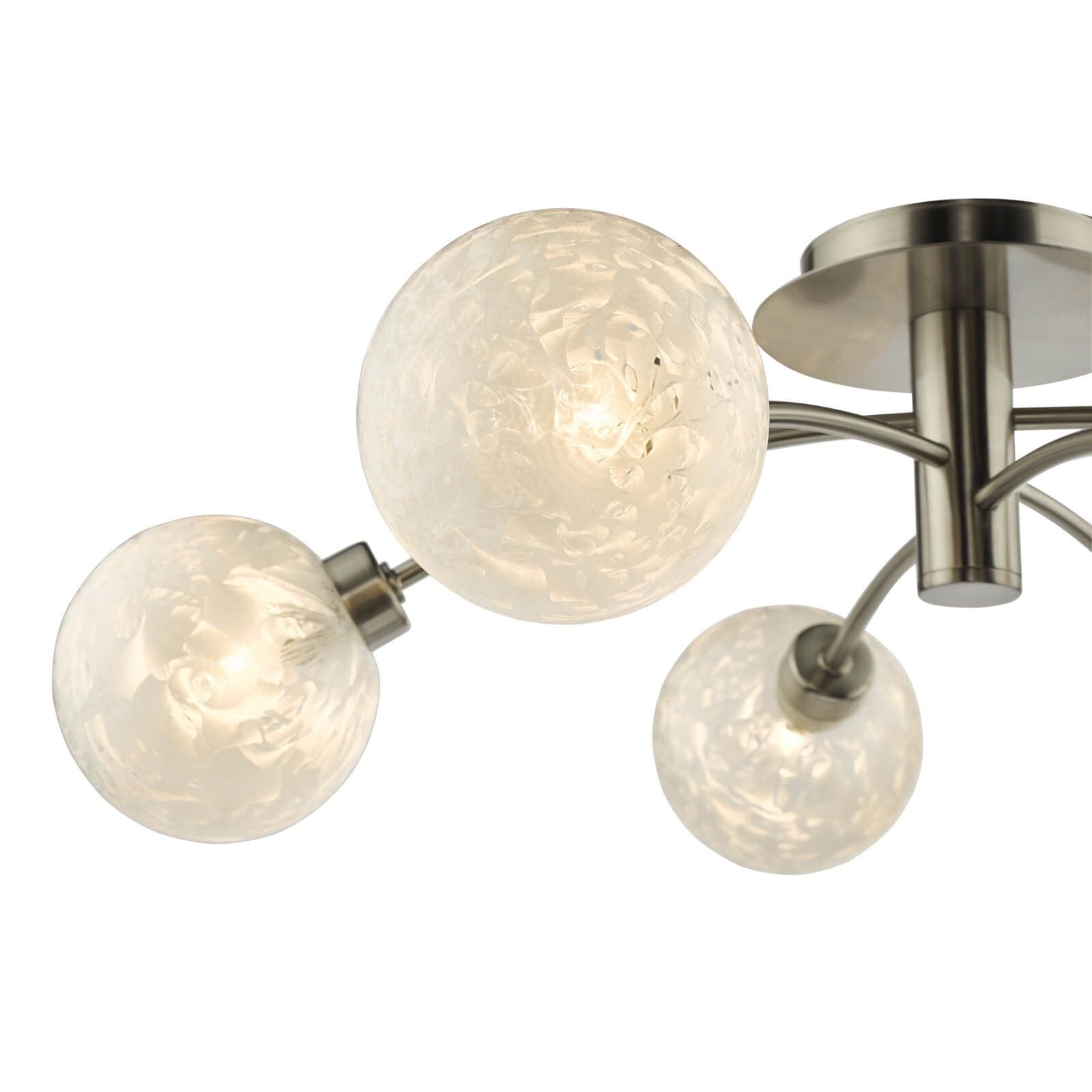 Avari 6Lt Semi Flush Ceiling Light Fixture - Satin Nickel Finish with Frosted Glass Shade, IP20 Rated - Perfect for Bedroom, Living Room, and Hallway Lighting