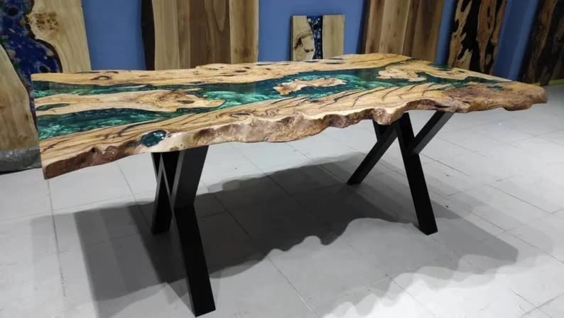 Custom Epoxy Resin Dining Table for 2-8 People - Handmade Wood & River Design Coffee Table - 36