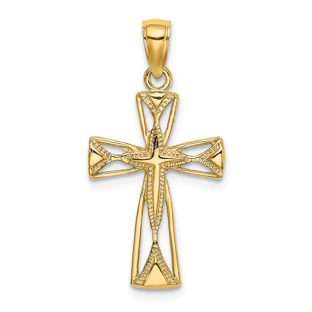 14K Yellow Gold Cross Pendant with Triangle Cut-Out Design - Elegant Religious Jewelry for Women, Perfect for Gifts, Baptism, Church & Everyday Wear