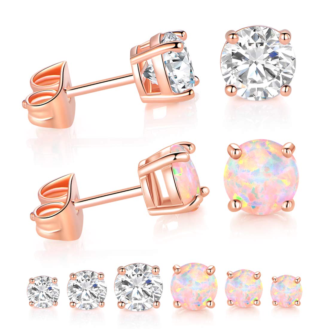 6 Pairs Hypoallergenic Gold Plated Opal Stud Earrings for Women - Dainty Jewelry Set for Everyday Wear, Gift Giving & Special Occasions