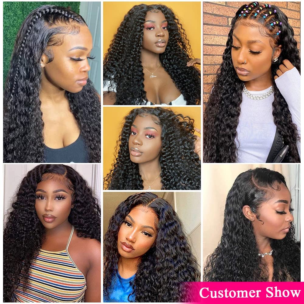 13x6 HD Transparent Lace Front Wigs for Black Women - Mongolian Deep Curly Human Hair Wig with Baby Hair | Glueless Pre-Plucked Deep Wave Frontal Wig (26 Inch) - Perfect for Daily Wear, Parties & Special Occasions