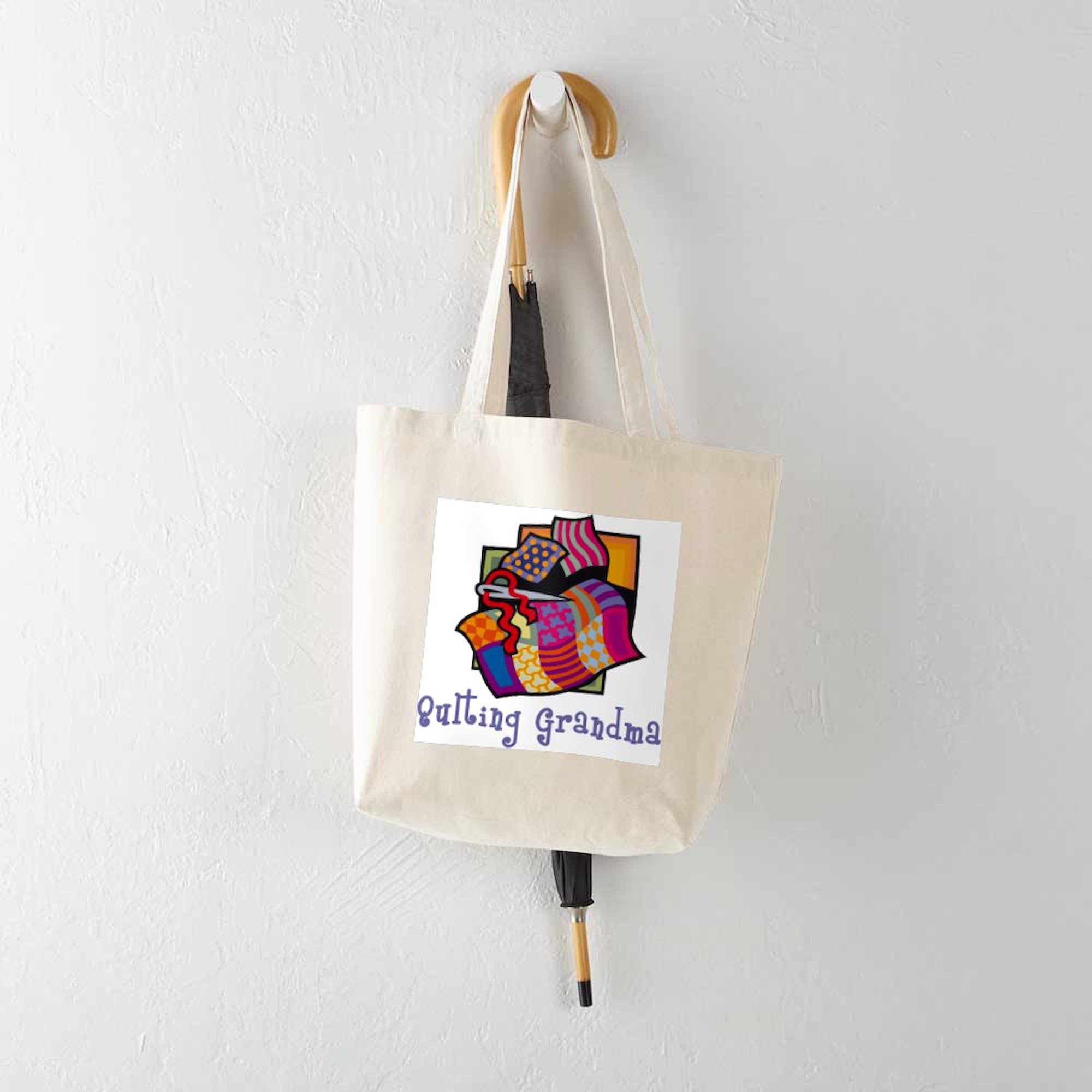 Quilting Grandmother Tote Bag - Natural Canvas Reusable Shopping Bag for Women | Eco-Friendly Grocery Tote for Grandmas, Crafters & Quilters - Perfect for Farmers Market, Book Club & Sewing Supplies