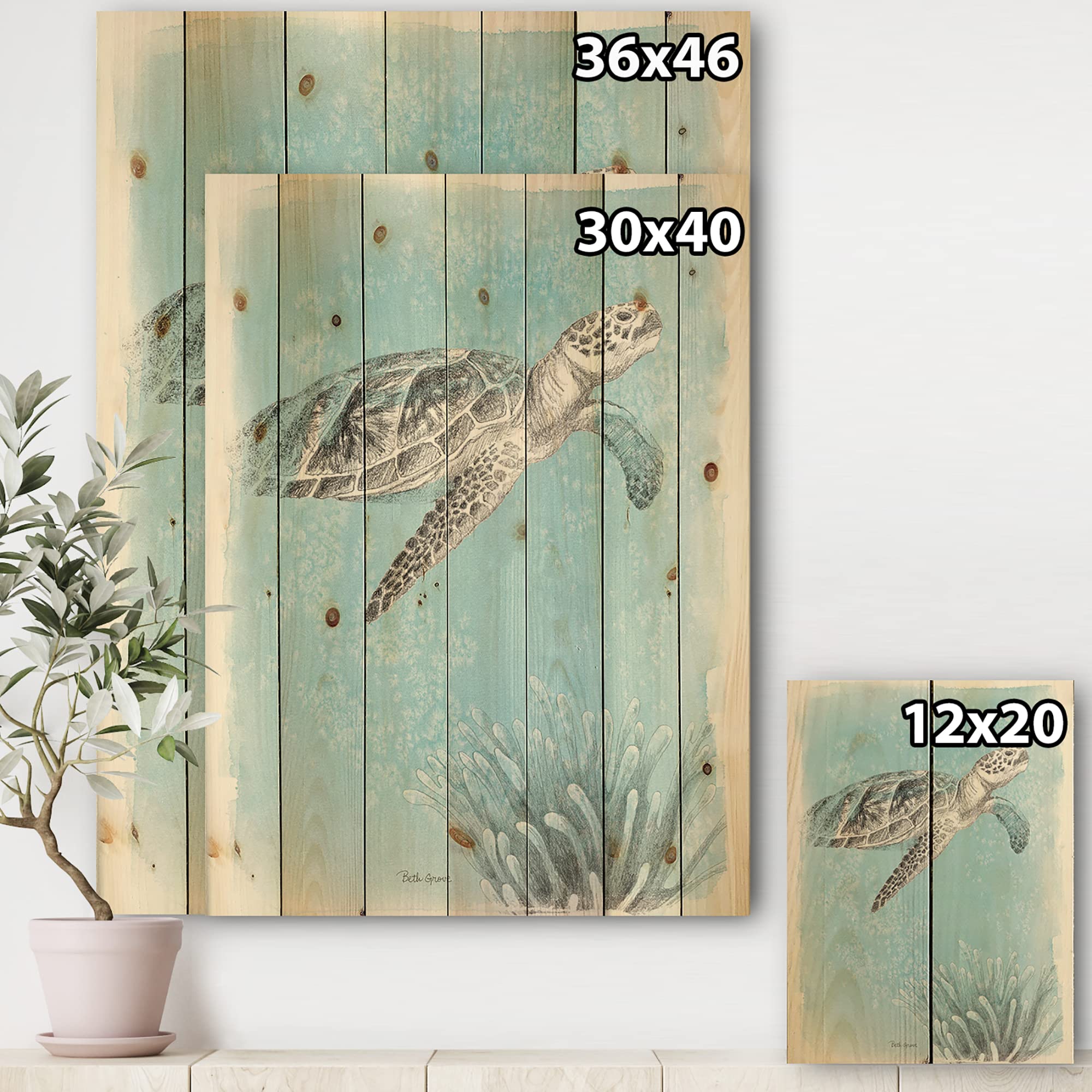 Coastal Turtle Wood Wall Art - Nautical Decor for Beach House