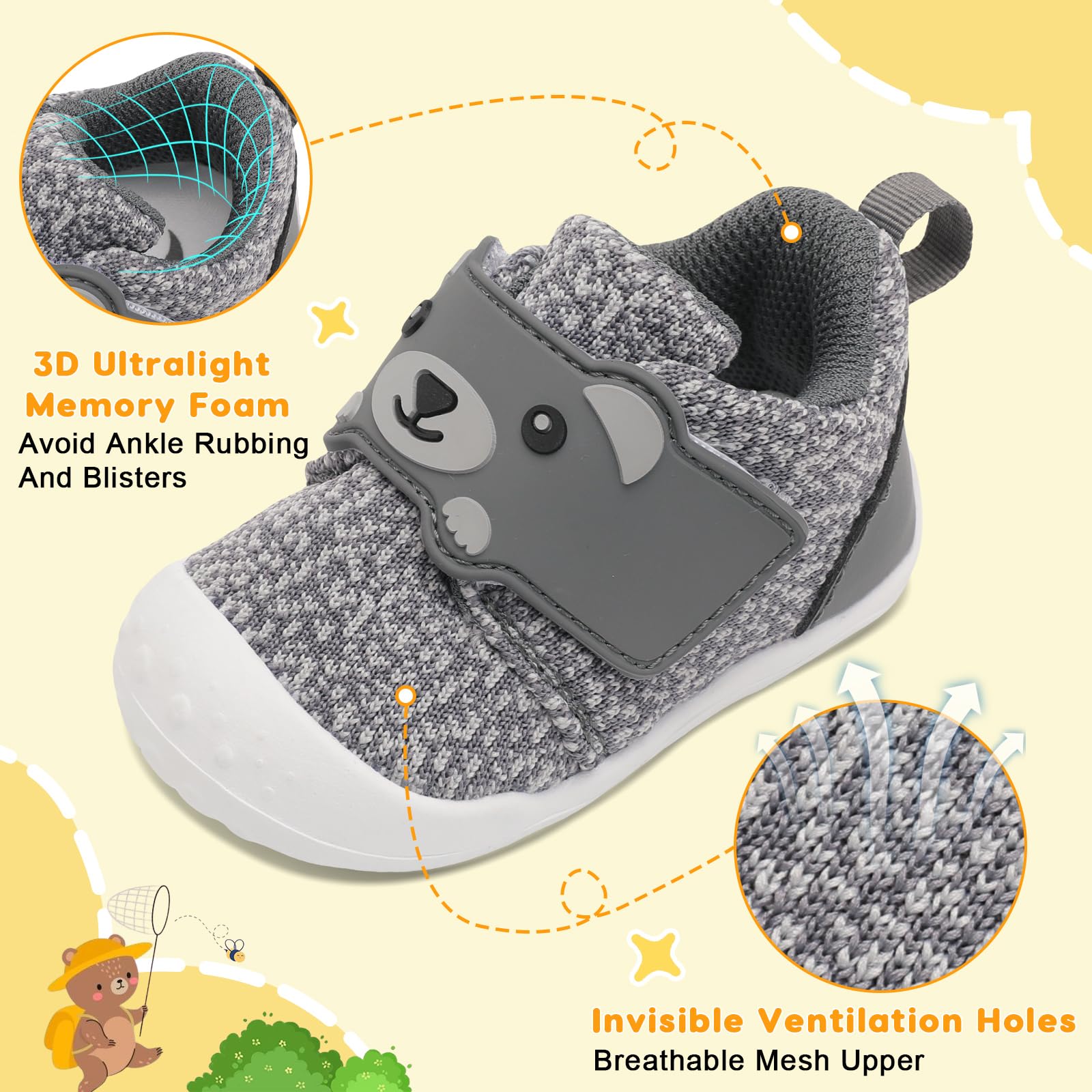 FEETCITY Baby Walking Shoes - Wide Infant Sneakers for Boys & Girls | Breathable Barefoot Toddler Shoes | Slip-On Crib Shoes for First Steps & Playtime