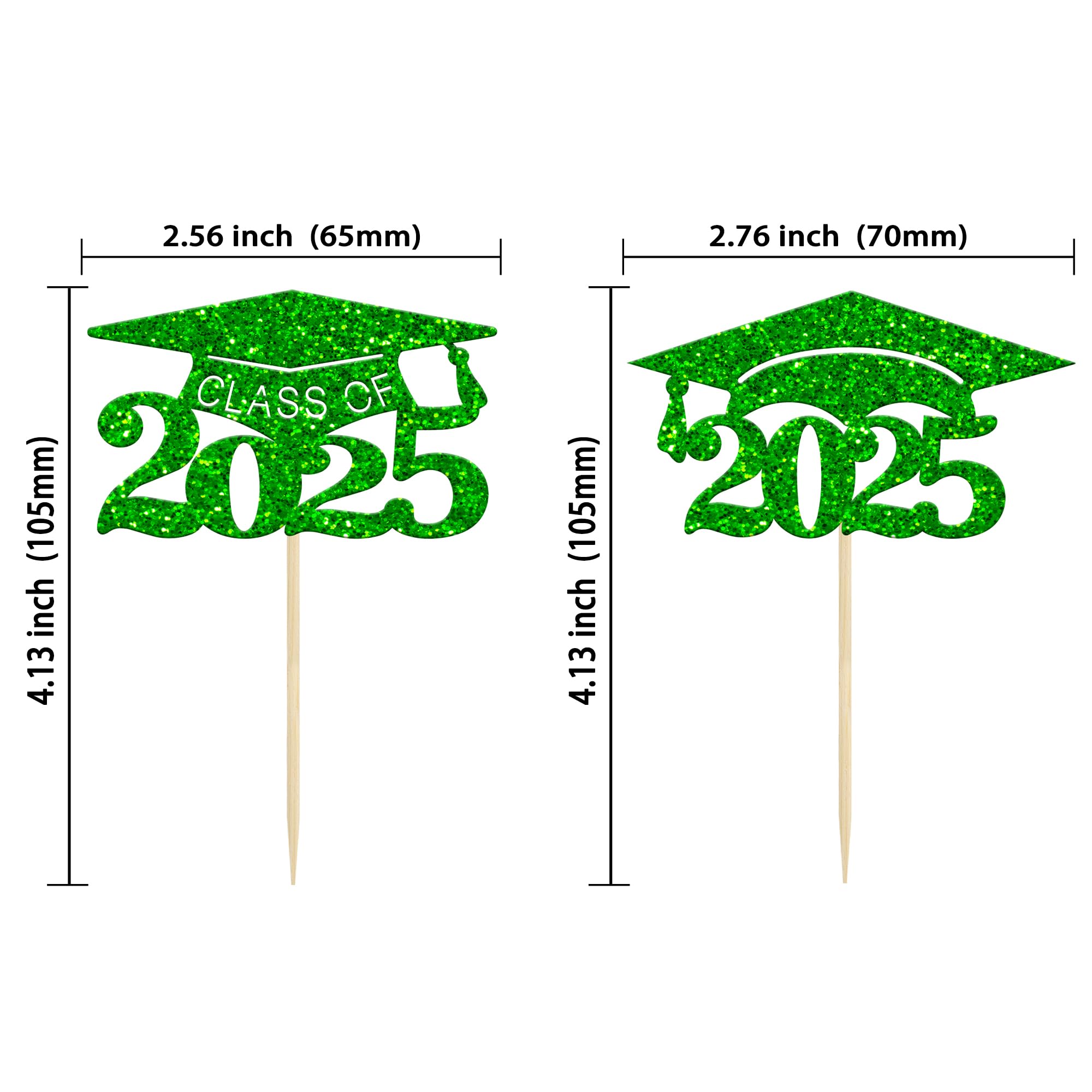 24Pcs Class of 2025 Graduation Cupcake Toppers - Green Glitter Diploma Decorations for Graduation Party, Mini Cake & Dessert Decor - Perfect for 2025 Grad Celebrations, School Events & Commencement Treats
