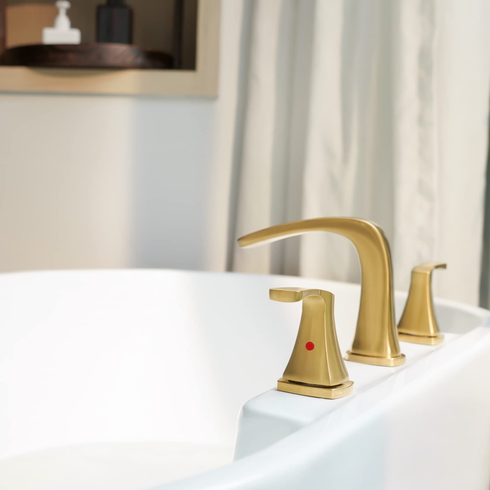 PARLOS 2-Handle Widespread Waterfall Roman Bathtub Faucet with Valve - Brushed Gold Finish (Model 1434208) - Perfect for Luxury Bathroom Renovations & Spa-Style Bathtubs