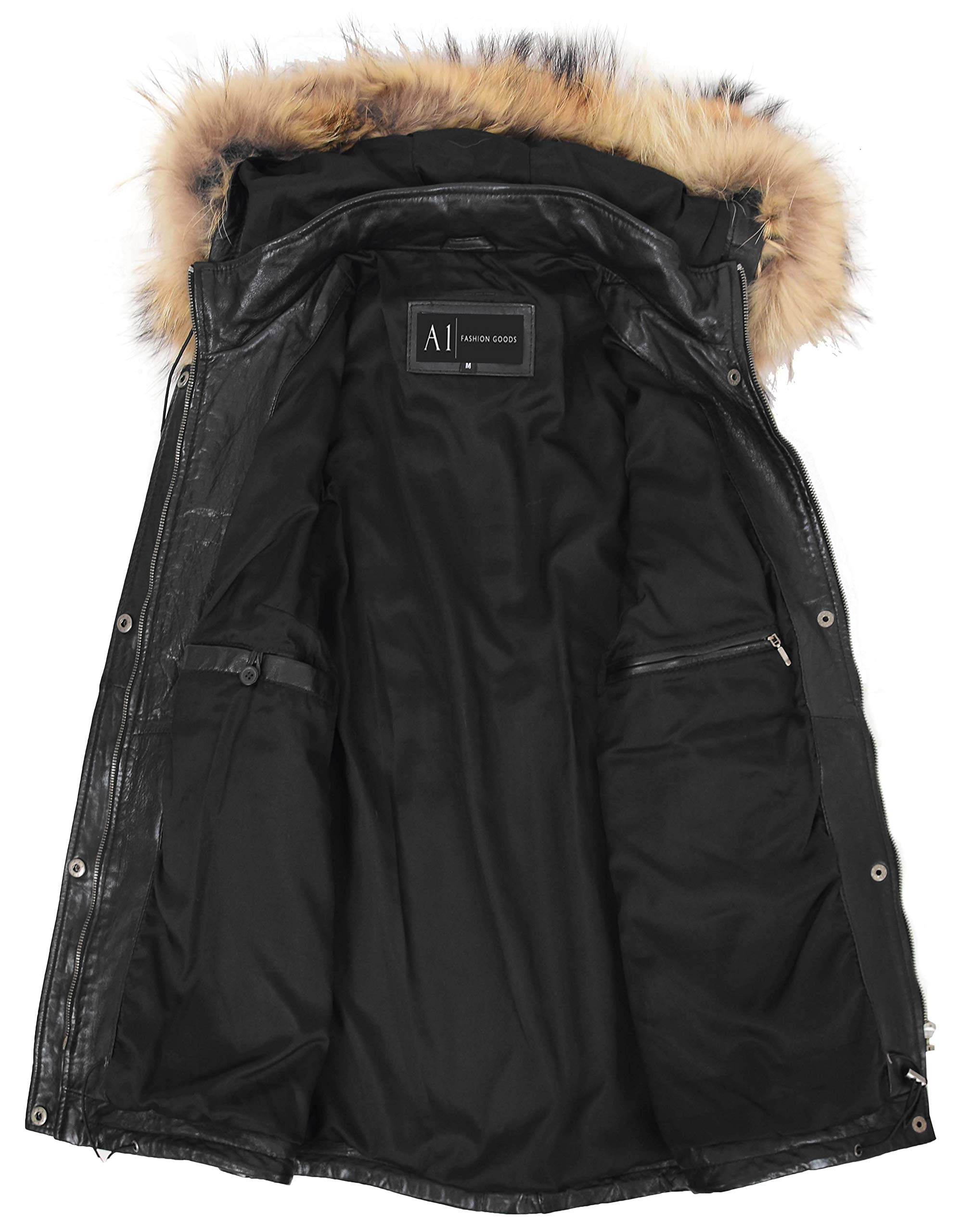 Genuine Black Leather Duffle Coat for Women - Removable Hood Parka Jacket with Warm Lining | Perfect for Winter Travel, Outdoor Adventures & Casual Fashion