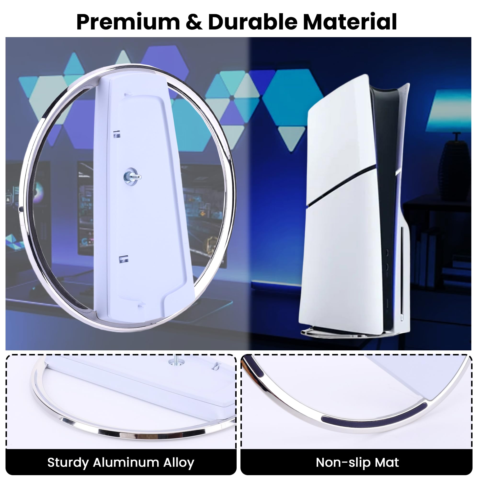 PS5 Vertical Stand with Non-Slip Base - Compatible with Both PS5 Digital & Disc Editions - Secure Console Holder for Gaming Setup & Entertainment Center - White
