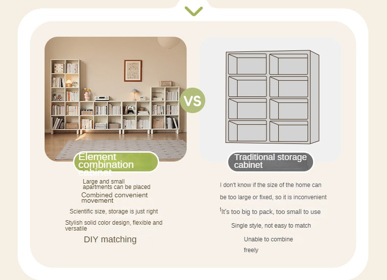 Poplar Solid Wood Bookcase - Free Combination Cream Style Bookshelf for Living Room, Bedroom & Office Storage