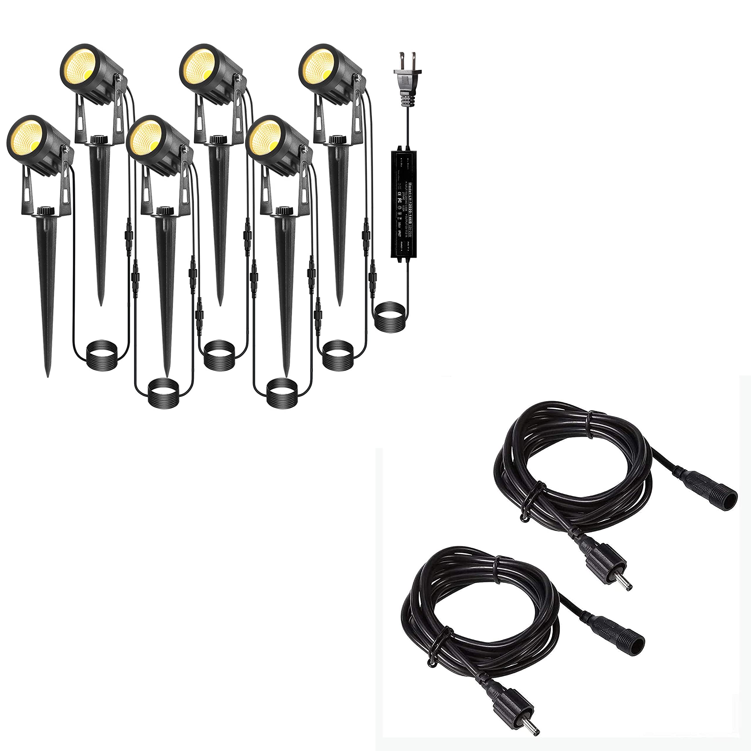6 in 1 Solar Landscape Lights with 2 Pack 6.56ft Extension Cord - Outdoor Garden Pathway, Yard, Patio, and Driveway Lighting for Home Decor