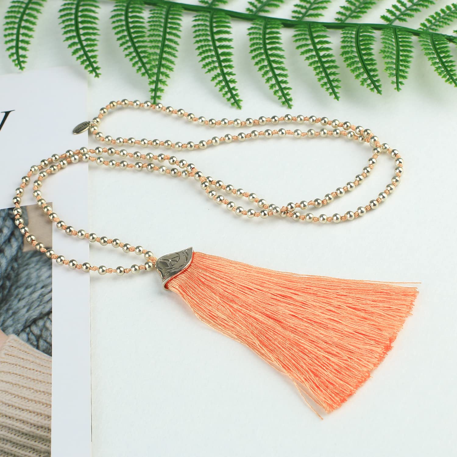 KELITCH Bohemian Tassel Necklace for Women - 925 Sterling Silver Beaded Necklace - Perfect for Festivals, Beach Parties & Boho Chic Outfits