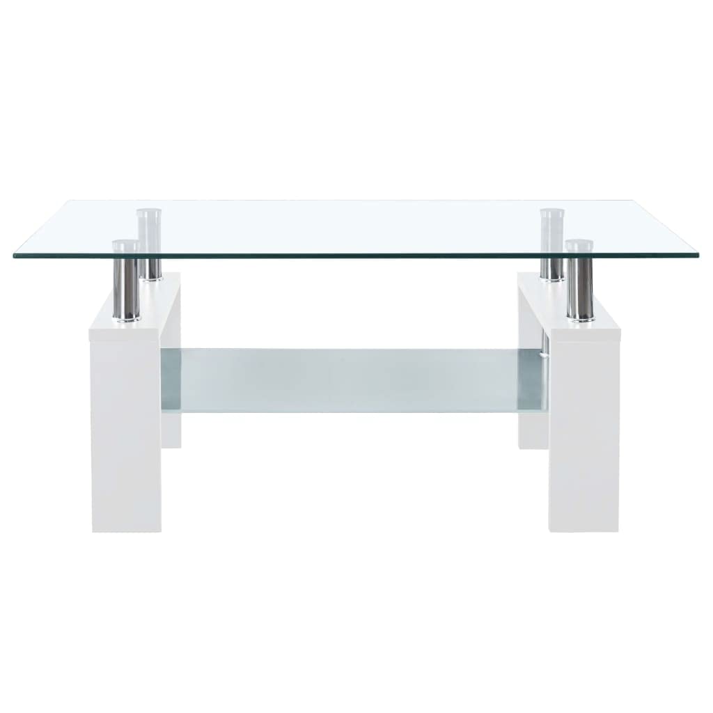 vidaXL White & Clear Tempered Glass Coffee Table with Storage Shelf - Modern Living Room Furniture, Safety Certified, Easy to Clean - Perfect for Small Spaces, Apartments & Contemporary Home Decor