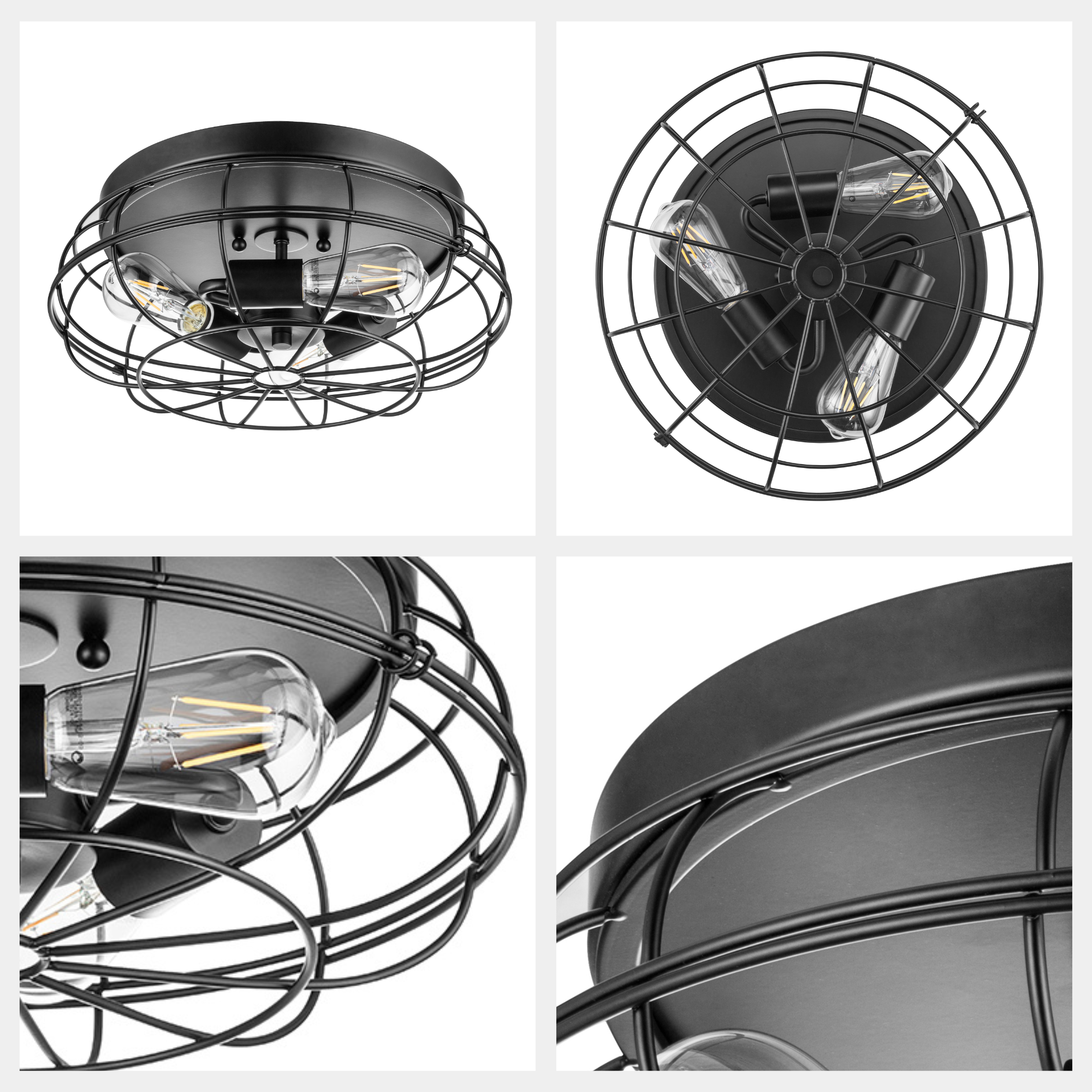 Lincoln Woods Industrial Flushmount Light Fixture - Matte Black Wire Cage Ceiling Light for Workshop, Garage & Farmhouse Decor