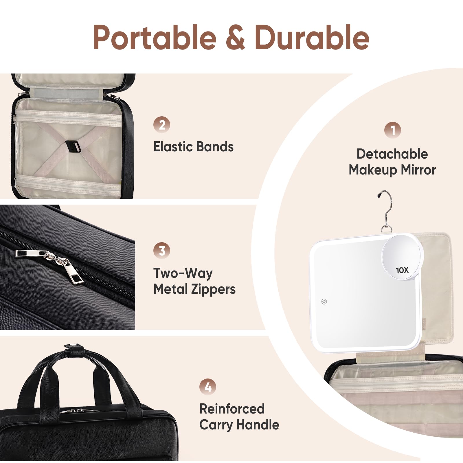 Large Travel Toiletry Bag with LED Mirror - Waterproof Hanging Cosmetic Organizer for Women & Men - Perfect for Makeup, Toiletries & Accessories - Ideal for Travel, Gym & Daily Use