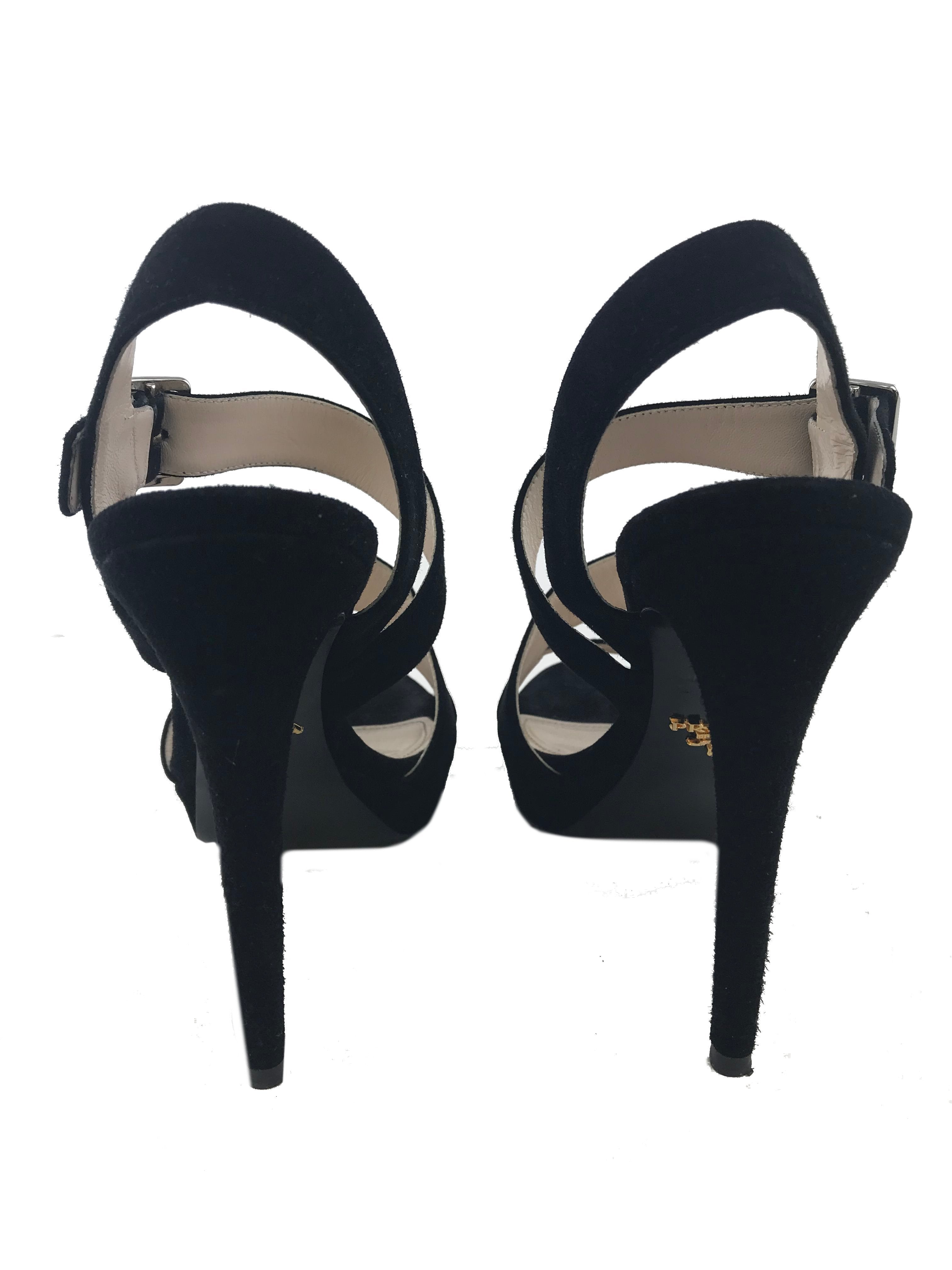 Prada Suede Strappy Platform Sandals Women's Size 7.5 | Luxury Designer High Heel Sandals for Summer, Parties & Weddings