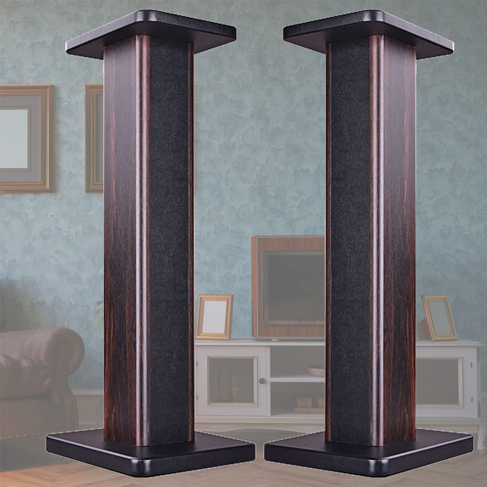 Vintage Wooden Speaker Stands for Bookshelf Speakers - Pair of Floor Standing HiFi Audio Stands for Home Theater, Studio Monitors & Surround Sound Systems - Perfect for Living Room, Bedroom & Music Studio Setup