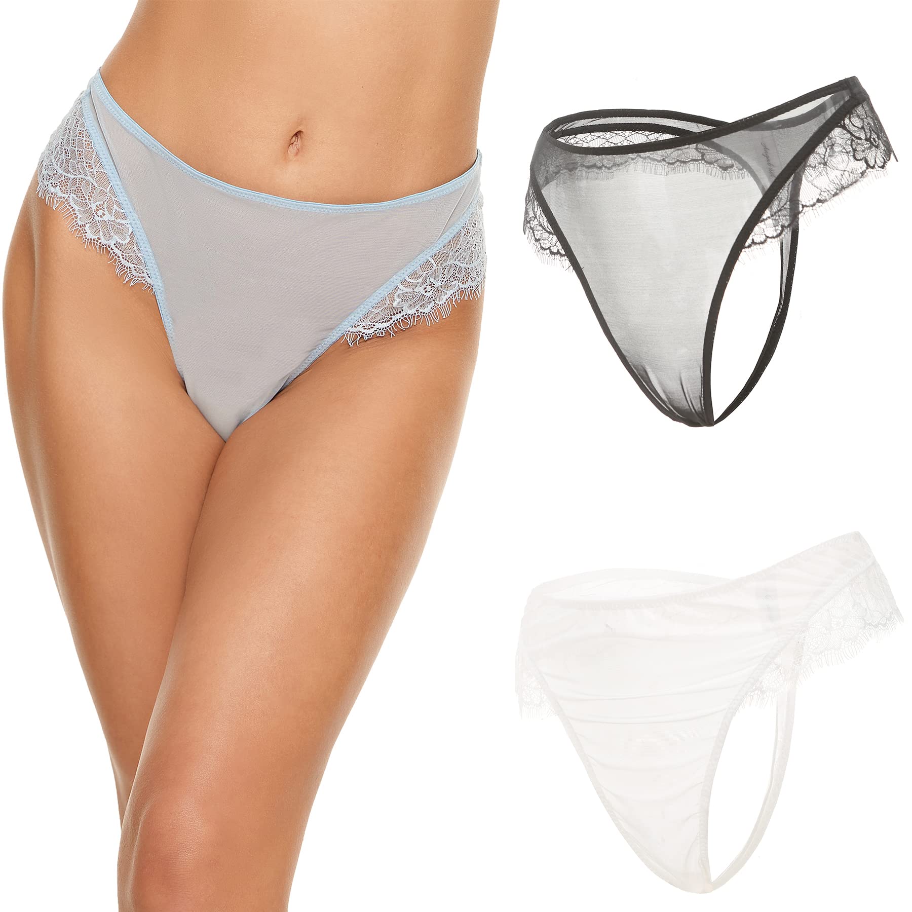ANGABRIEL Women's Floral Lace Thong Underwear - 3 Pack Sexy G-String Panties with Stretchy Lace & T-Back Design - Low Rise Hipster for Daily Wear, Date Night & Special Occasions
