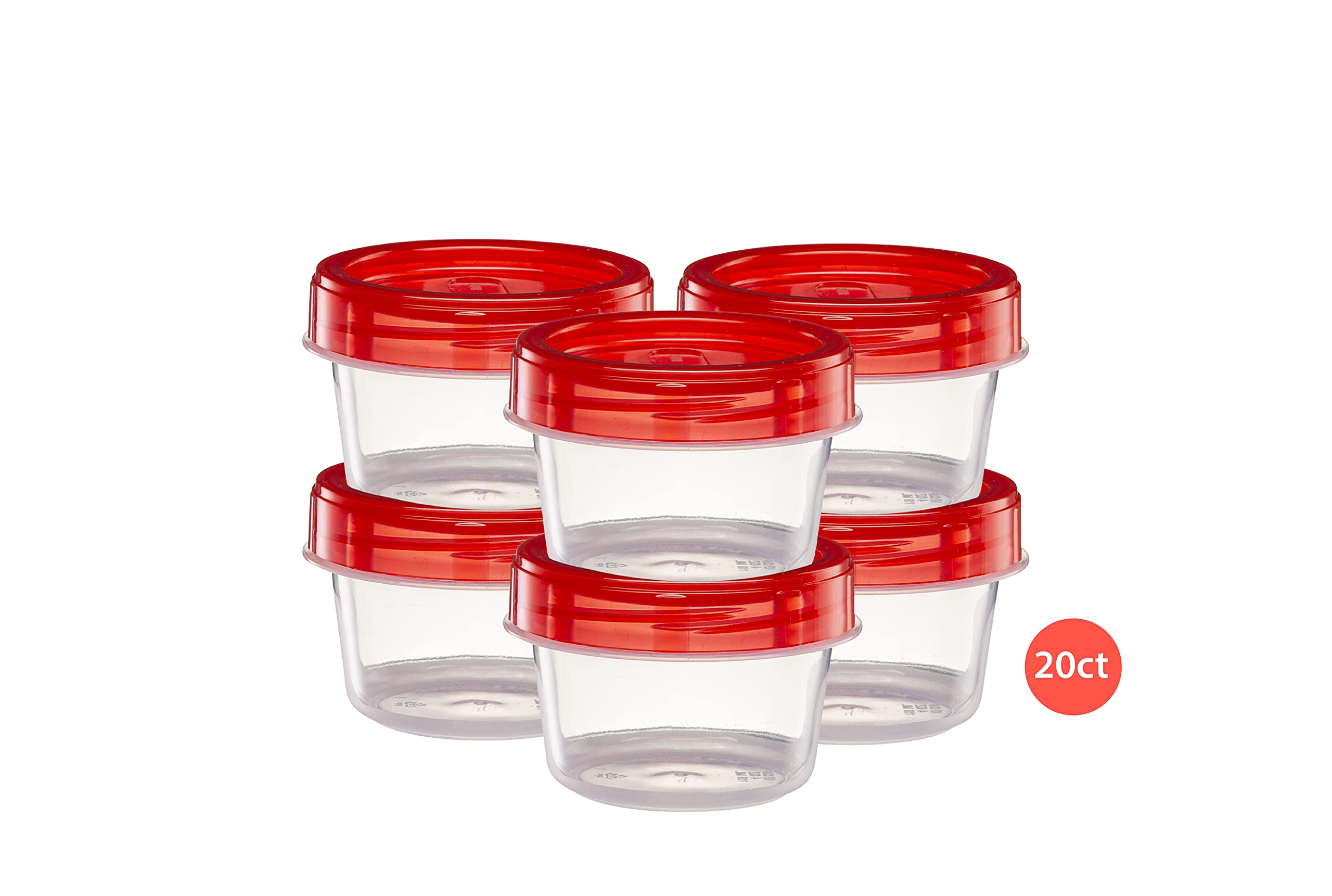 20 Pack 4oz Clear Plastic Food Storage Containers with Red Twist-On Lids - Airtight Freezer Safe Containers for Meal Prep, Leftovers & Snacks
