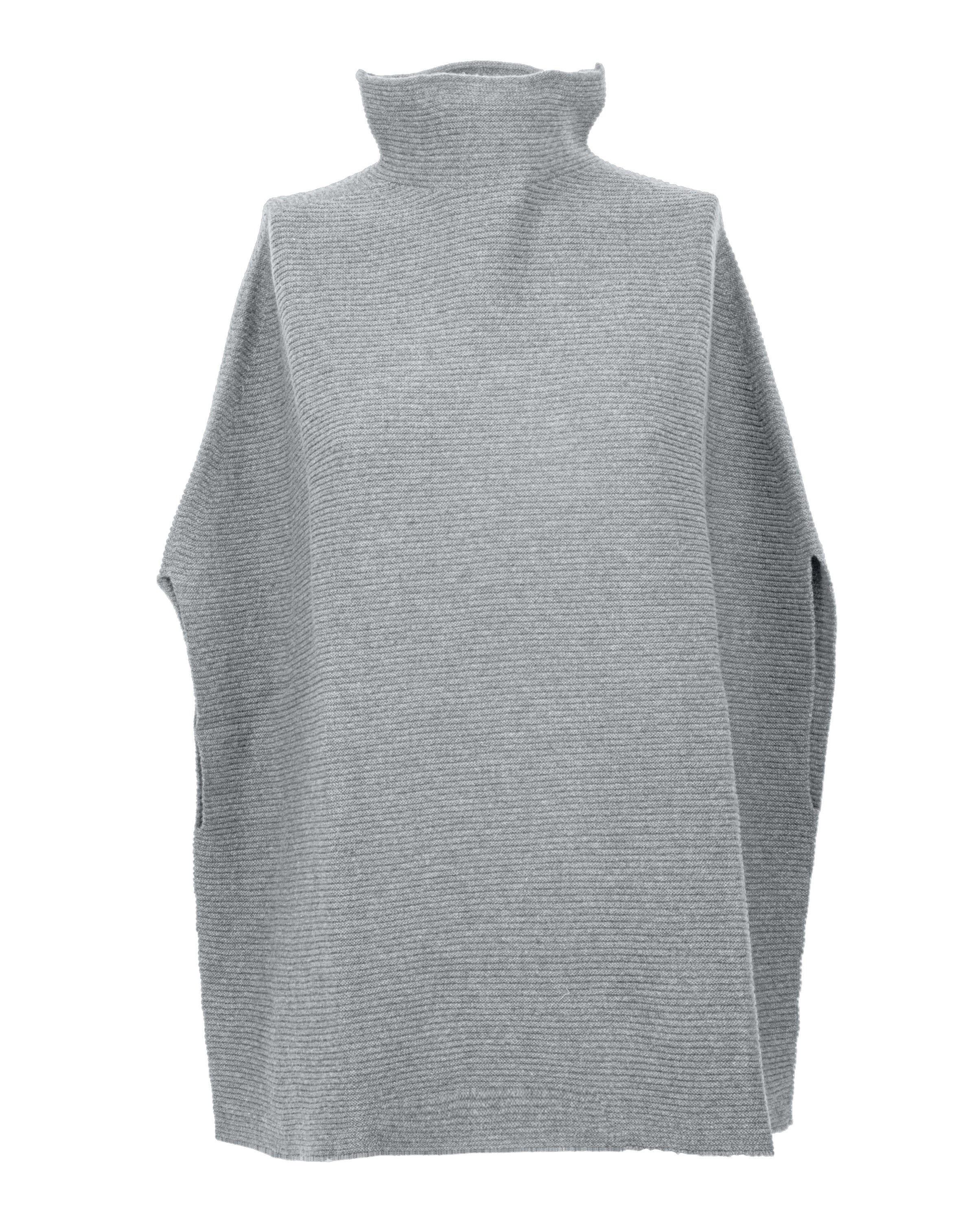 Luxury Women's Pure Cashmere Funnel Neck Poncho - Soft & Warm Winter Shawl Wrap - Melange Gray - Perfect for Office, Travel & Outdoor Activities
