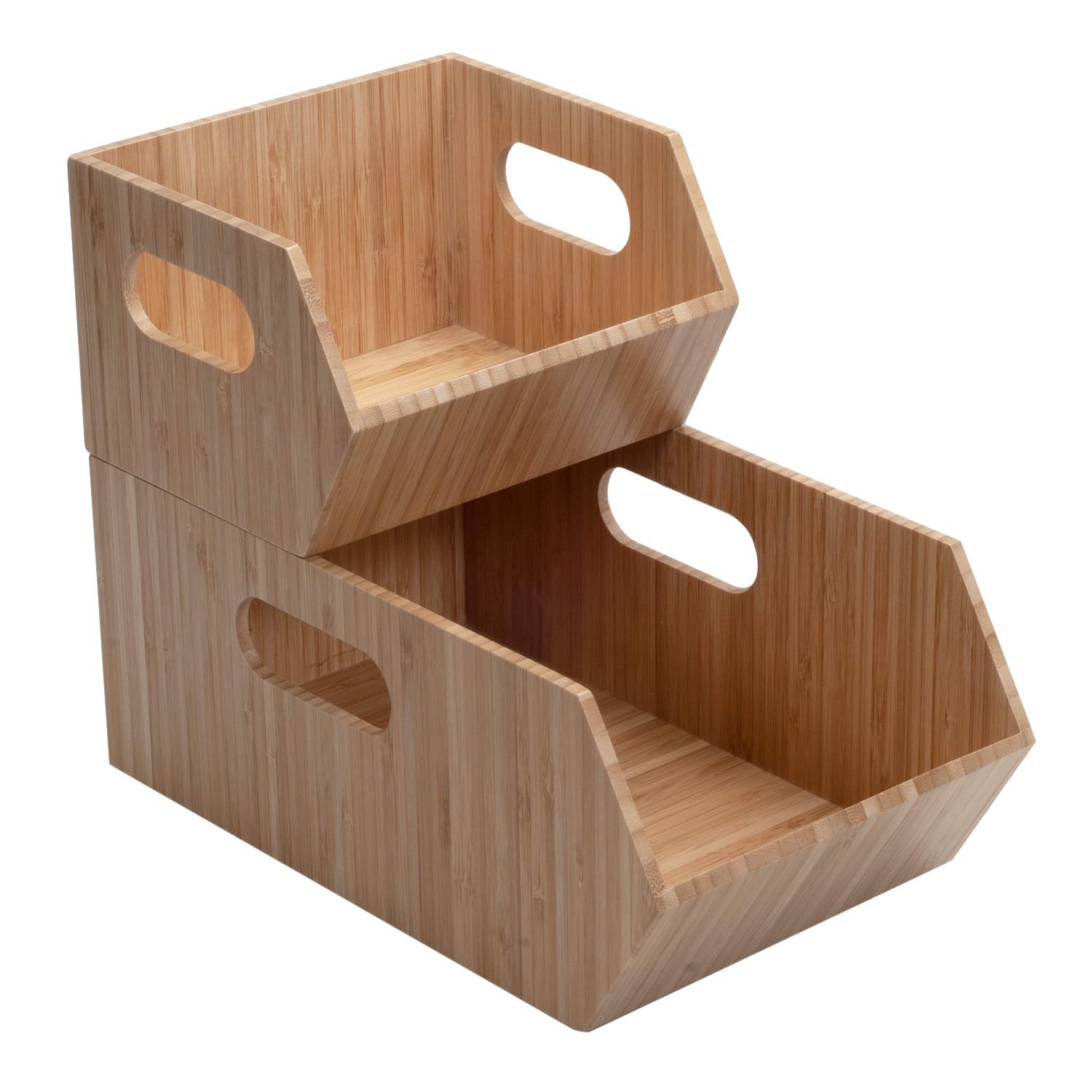 MobileVision Bamboo Storage Bins - 2-Piece Stackable Set for Pantry & Kitchen Organization | Perfect for Canned Goods, Vegetables, Pouches & Boxed Meals | Eco-Friendly Cabinet Organizer for Home & Office Use