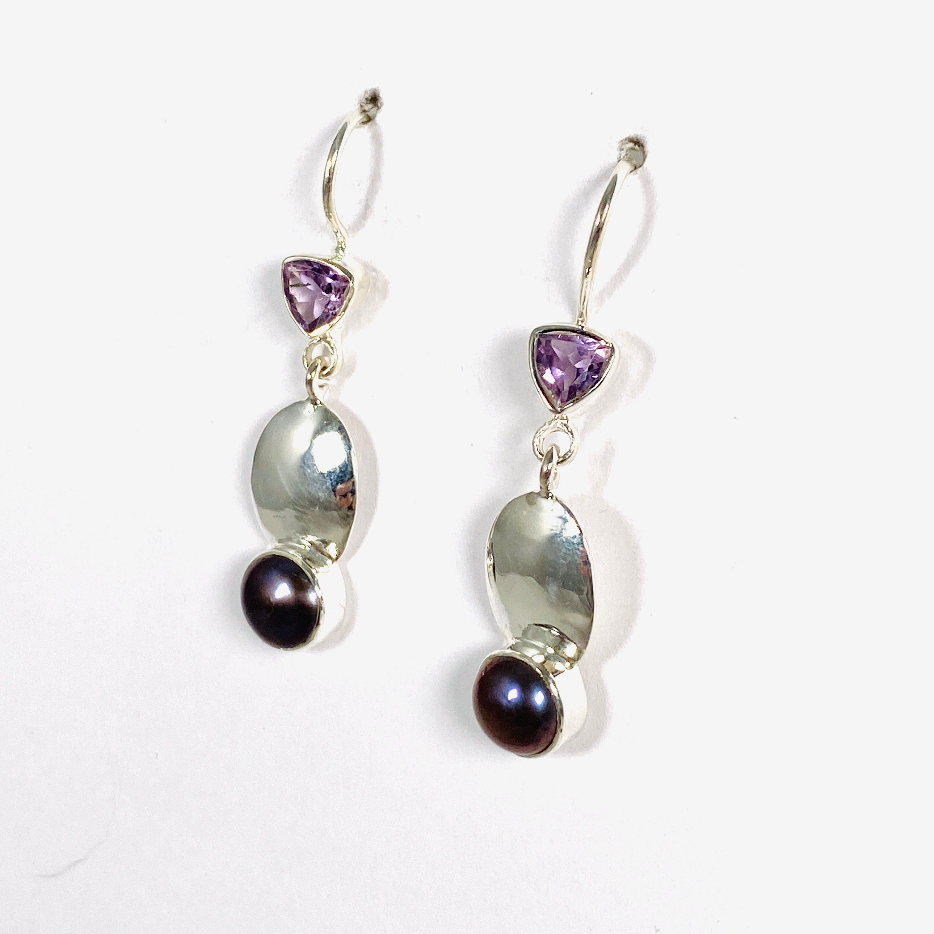 Elegant Faceted Pearl and Amethyst Earrings E2531 AM - Perfect for Weddings, Parties & Special Occasions