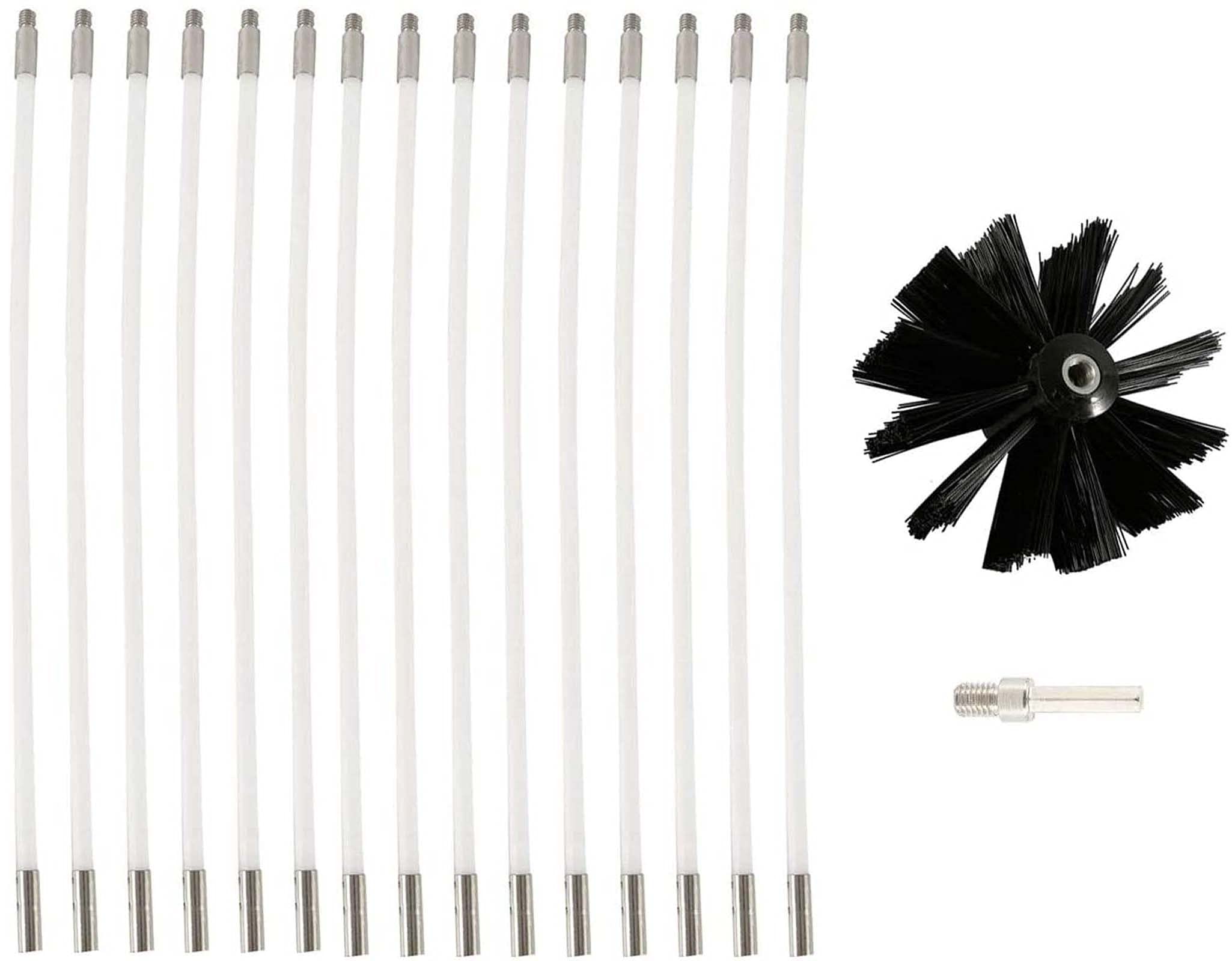 QDY Dryer Vent Cleaner Kit - Fireplace & Chimney Cleaning Brush with 6/9/12/15 Nylon Rods (15 Rods, 41cm) - Works with or Without Power Drill - Perfect for Home HVAC Maintenance & Fireplace Cleaning