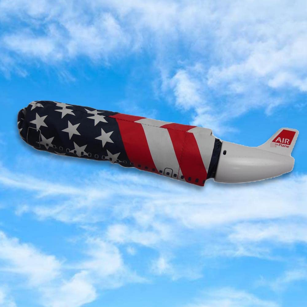 American Flag Airplane Head Windproof Travel Umbrella - Portable Foldable Rain Umbrella for Women, Girls & Office Use - Perfect for Commuting, Outdoor Events & Gifts
