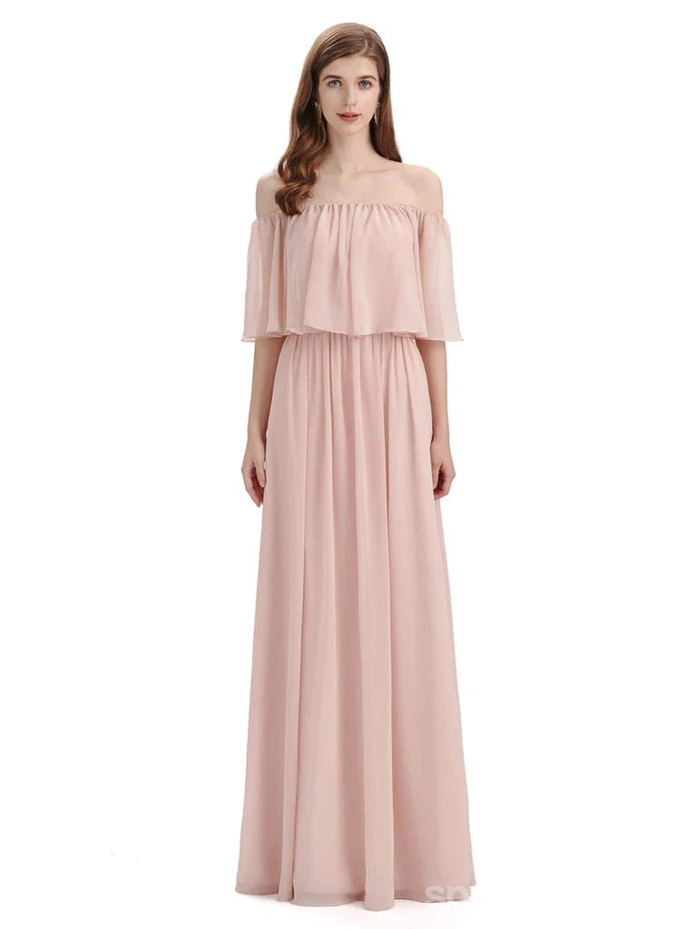 Elegant Light Blush Pink Chiffon Long Bridesmaid Dress - WG293 | Perfect for Weddings, Formal Events & Special Occasions