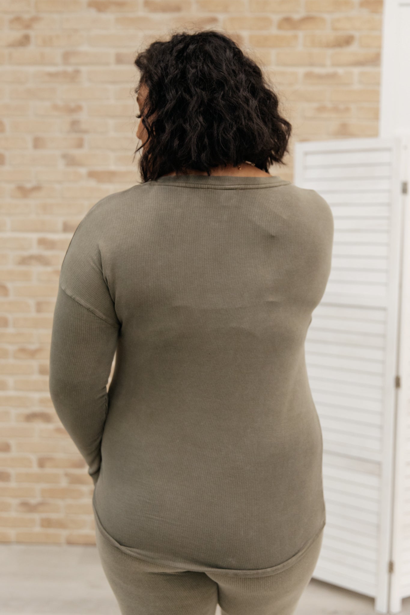 Essential Lounge Top in Mineral Wash Olive - Soft & Comfortable Women's Casual Shirt for Relaxing at Home, Yoga, or Running Errands