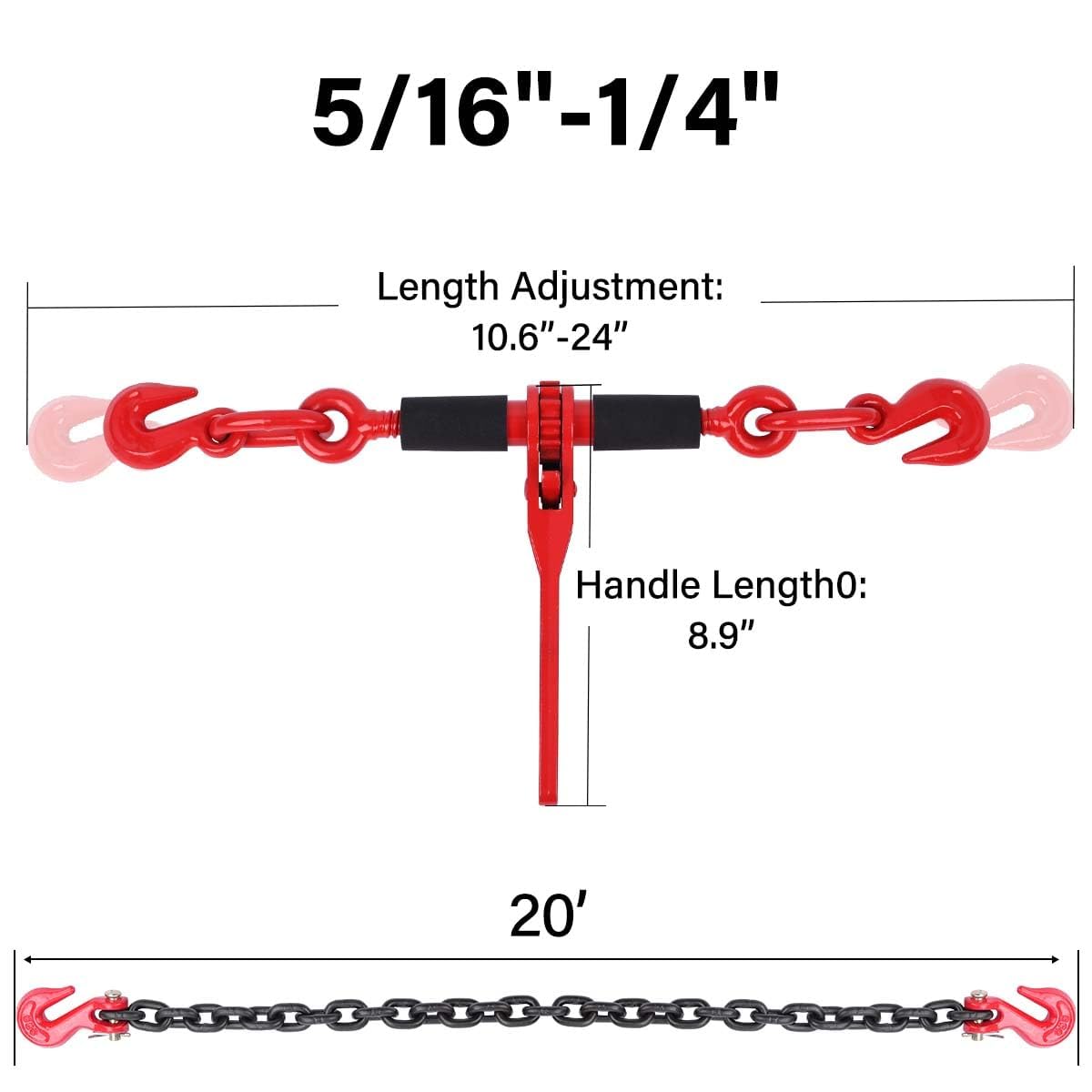 2 Pack G80 Grade 80 Chain & 2600lbs Ratchet Binder Kit (1/4