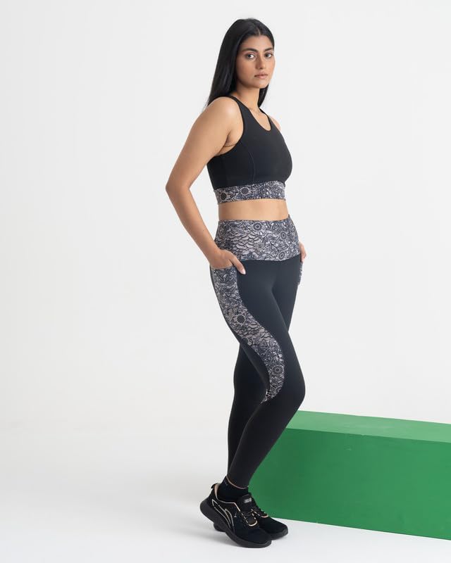 HUNNIT Women's Sports Bra & Leggings Set - 7/8 Length Squat Proof Yoga Pants with 4-Way Stretch & Round Neck Crop Top - Matching Workout Outfit for Gym, Running, Pilates & Yoga
