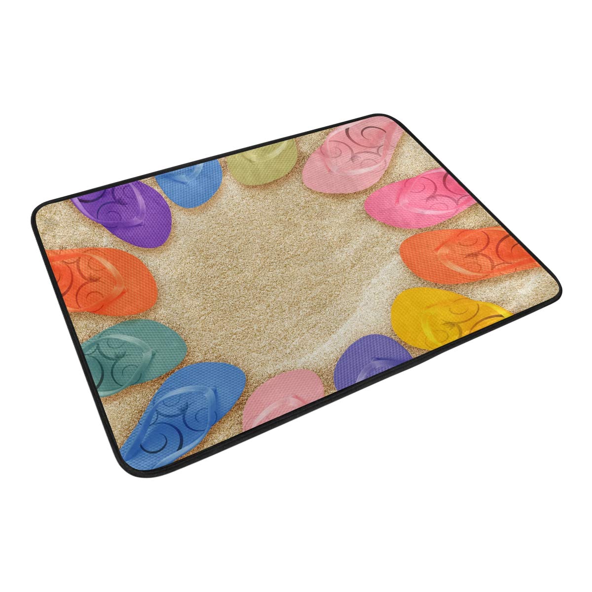 Non-Slip Doormat & Bath Mat Set - 24x16 Inch Super Absorbent Indoor/Outdoor Rug with Beach Flip Flop Design - Perfect for Entryway, Bathroom, Patio & Poolside Use
