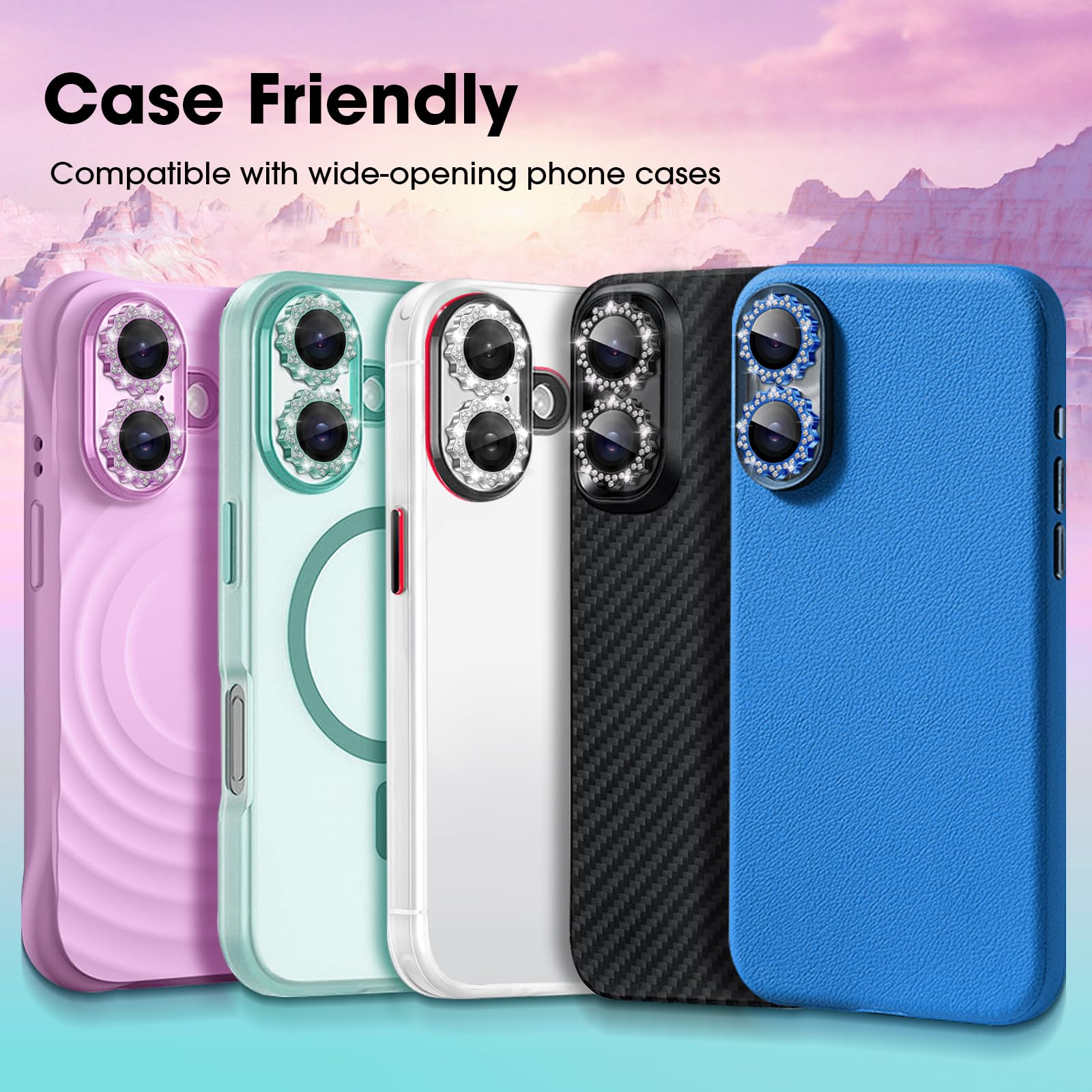 Xfilm iPhone 16/16 Plus Camera Lens Protector - 9H Hardness Scratchproof Cover with Diamond Ring Sun Design | Stylish & Case Friendly Phone Accessories | Perfect for Outdoor Photography, Travel & Daily Protection (Black)
