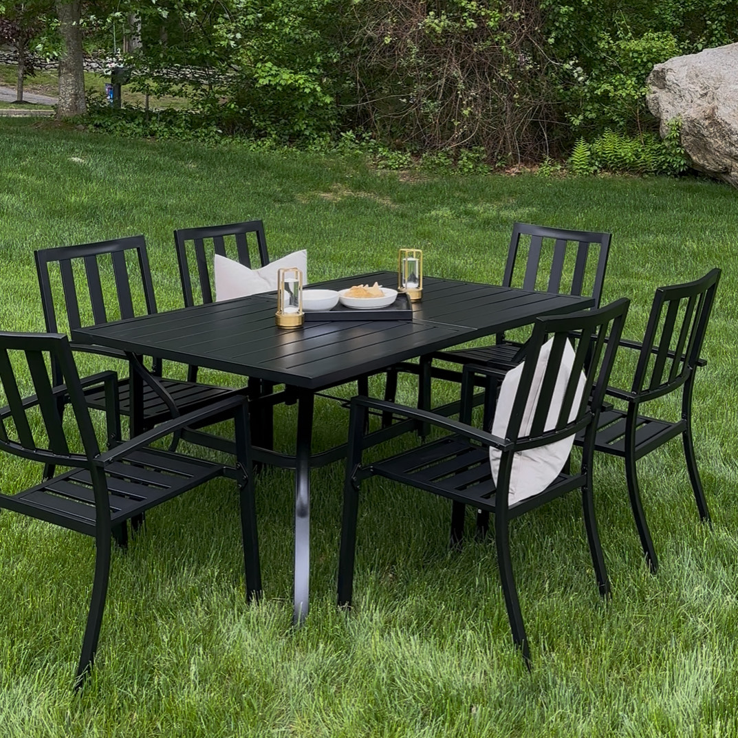 PHIVILLA 7-Piece Outdoor Dining Set - Rectangle Metal Patio Table & 6 Stackable Chairs - Weather-Resistant Garden Furniture for Backyard, Poolside & BBQ Parties