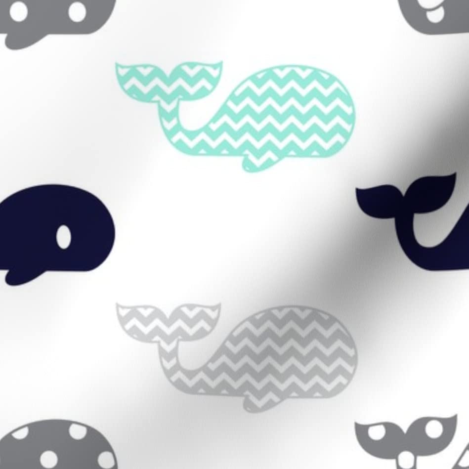 Whale Stripe Nautical Nursery Fabric by Spoonflower - Printed on Velvet Upholstery Material by The Yard | Gender Neutral Summer Beach Theme | Perfect for Home Decor, Apparel & DIY Projects (Ideal for Baby Rooms, Beachwear & Coastal Interior Design)