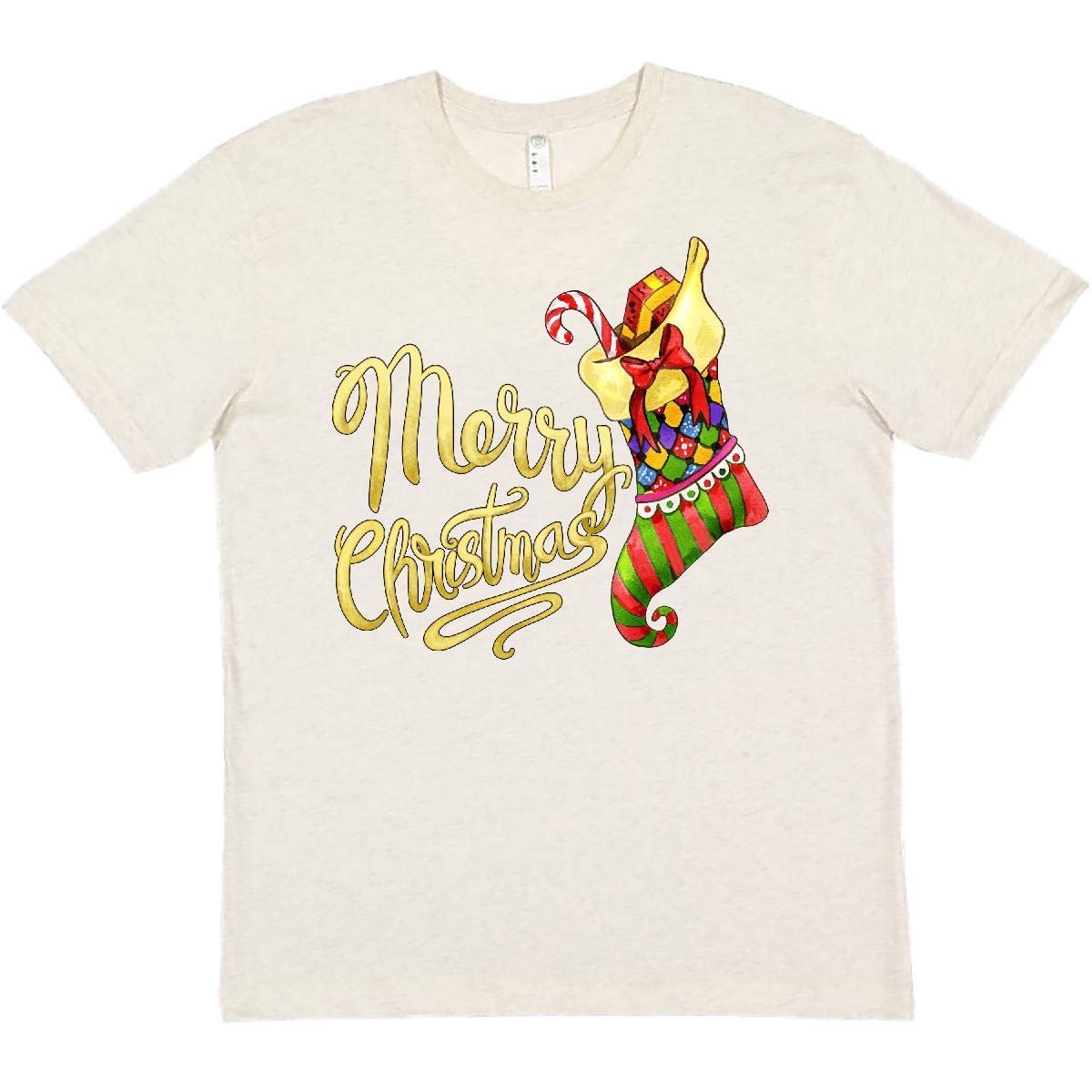 Inktastic Merry Christmas Watercolor Stocking T-Shirt - Festive Holiday Apparel for Family Gatherings & Gift Exchanges