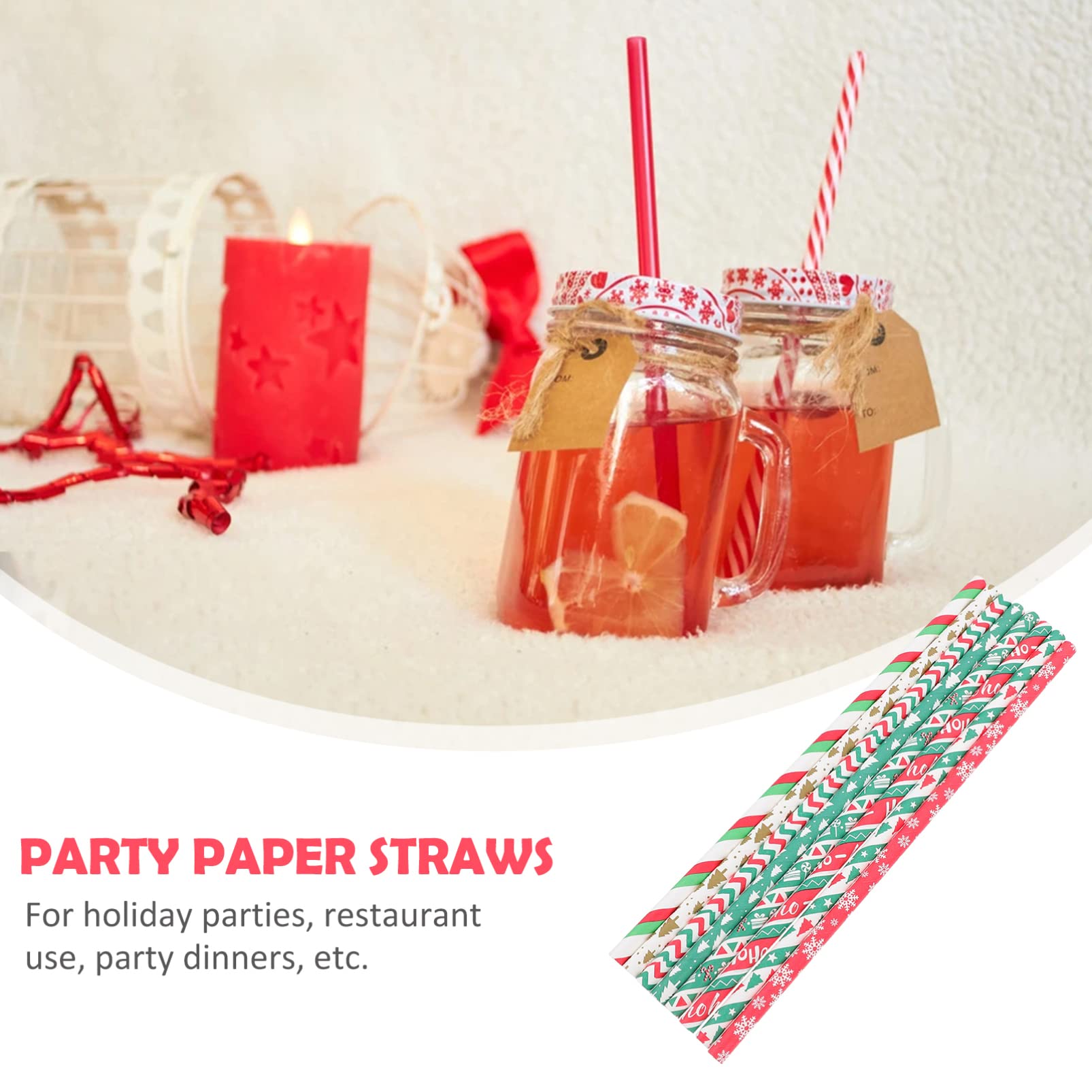 200pcs Christmas Paper Straws - Striped Holiday Drinking Straws for Juice, Party, Dessert & Decoration | Perfect for Christmas Celebrations, Seasonal Parties & Banquet Decor