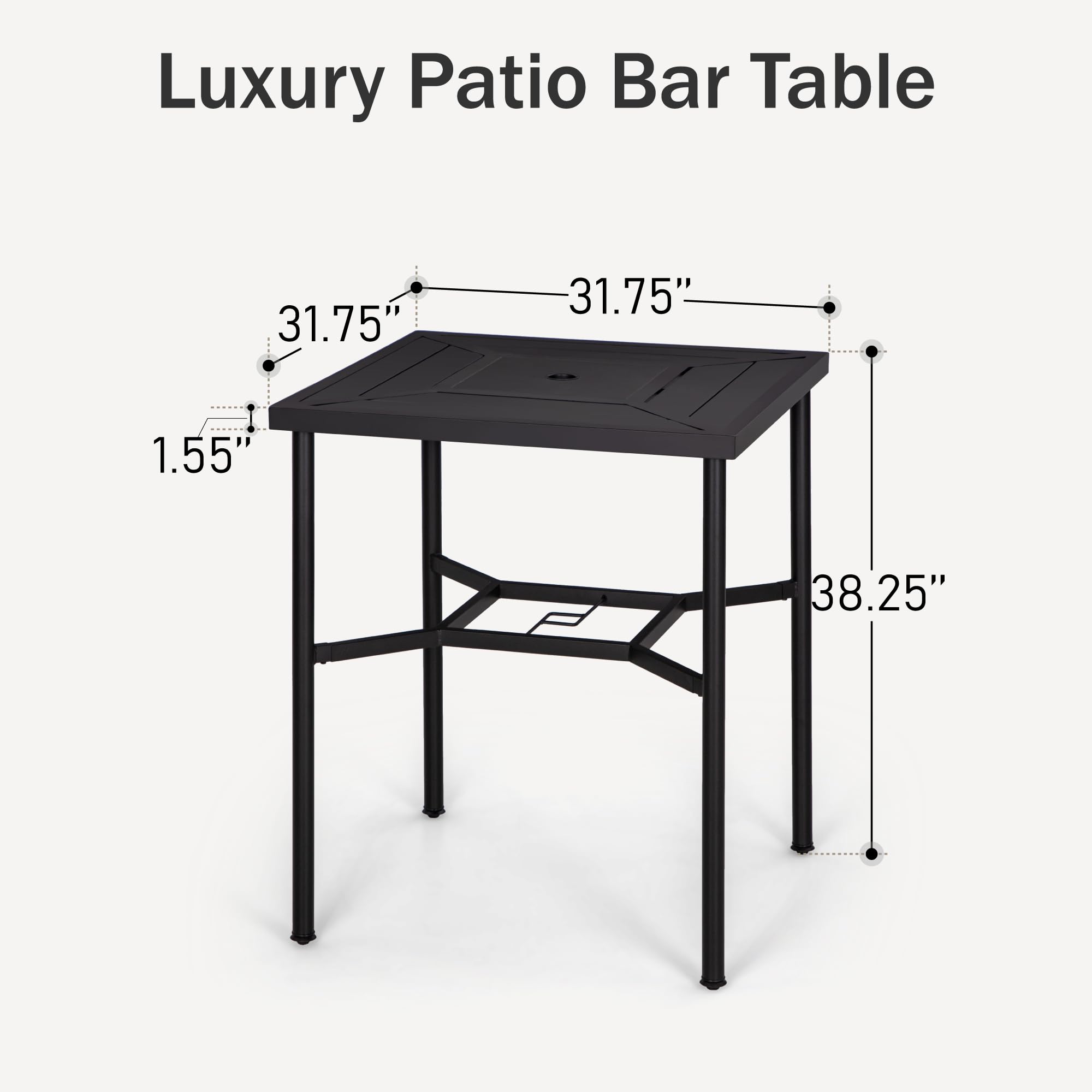 PHI VILLA 32x32 Inch Square Outdoor Patio Bar Table for 4 People - Durable Steel Frame Mesh Design - Perfect for Backyard, Garden, Deck & Poolside Dining - Weather-Resistant Outdoor Furniture for Entertaining