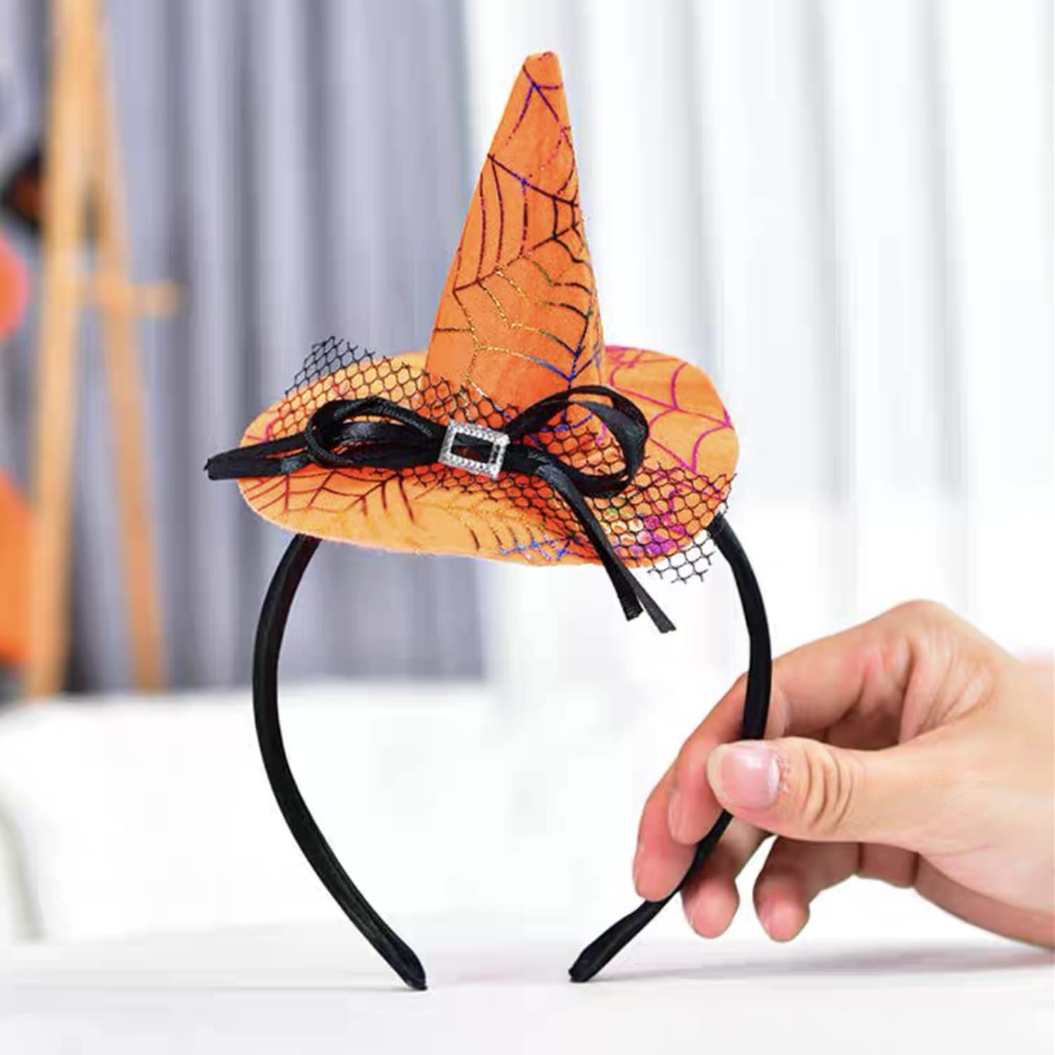 Halloween Witch Hat Headband with Spider Web Design - Orange Witch Headpiece for Halloween Party, Cosplay & Costume Accessories | Perfect for Trick or Treat, Themed Events & Spooky Celebrations