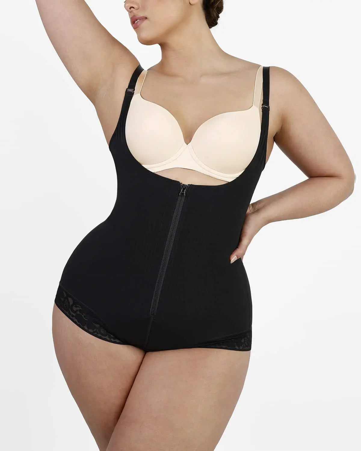 AirSlim® Lace Zipper Open Bust Shapewear for Women - Slimming Bodysuit with Adjustable Straps for Tummy Control & Waist Cincher - Perfect for Wedding, Evening Dresses & Special Occasions
