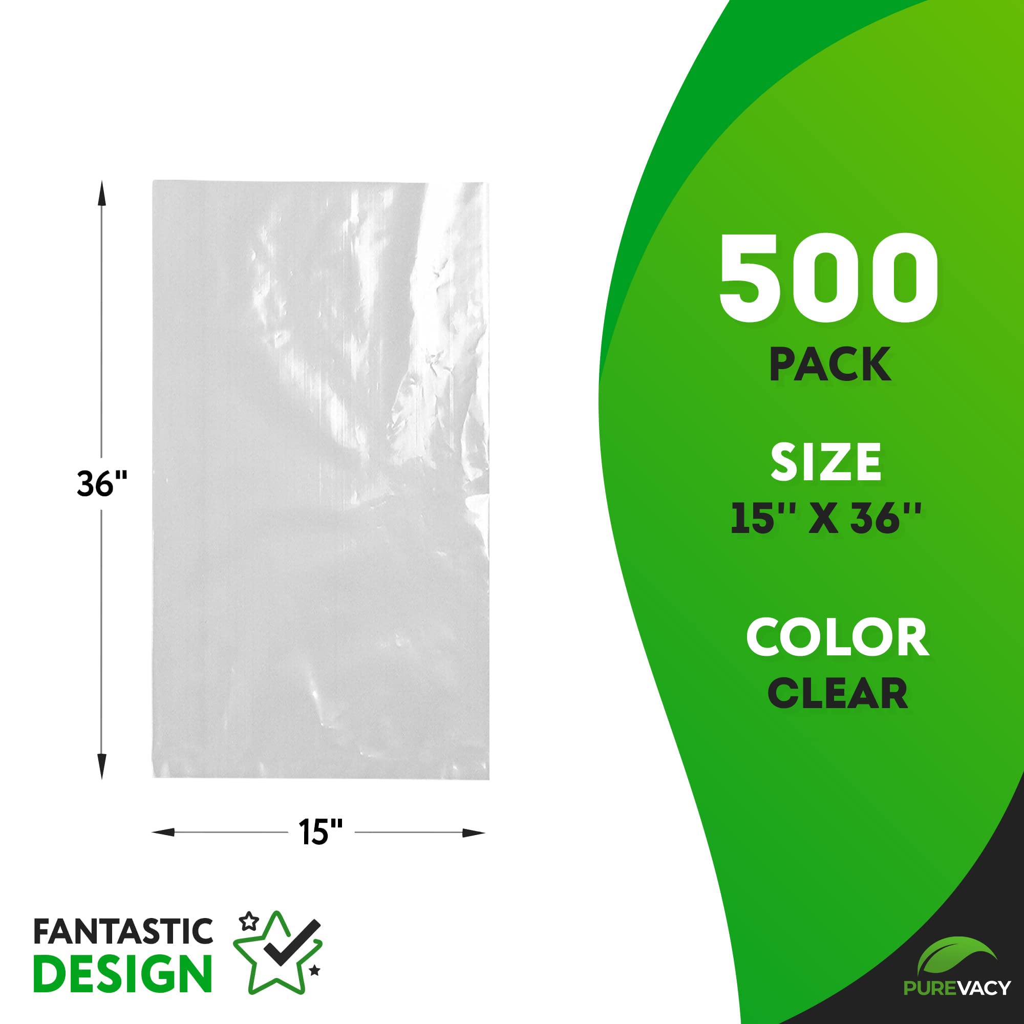 500 Clear Poly Mailers 15x36 Inch - 2 Mil PE Open Top Packing Bags for Clothing & Shirts | Durable Shipping Bags for Ecommerce, Retail & Online Stores