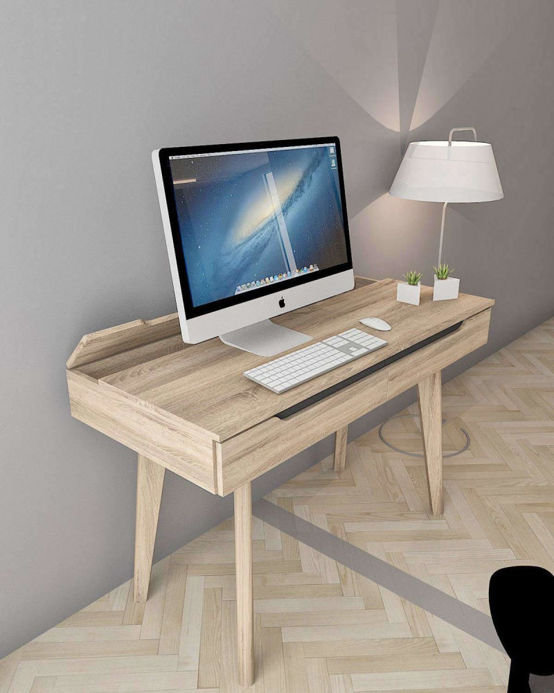 Scandinavian Oak Study Writing Desk for Home Office - Modern Minimalist Design for Work, Study, and Remote Workspaces